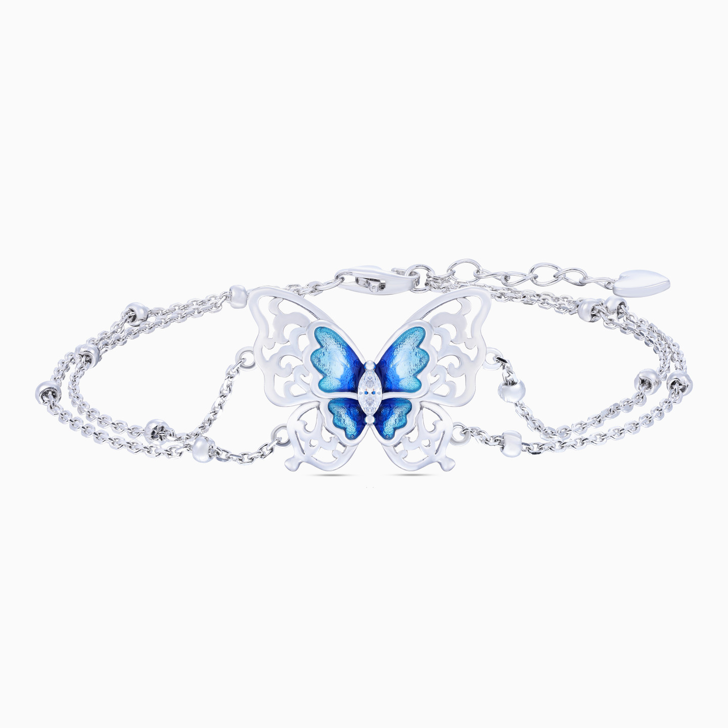 Butterfly Clear Stone & Enamel Coated Sterling Silver Chain Bracelet Butterfly Clear Stone & Enamel Coated Sterling Silver Chain Bracelet