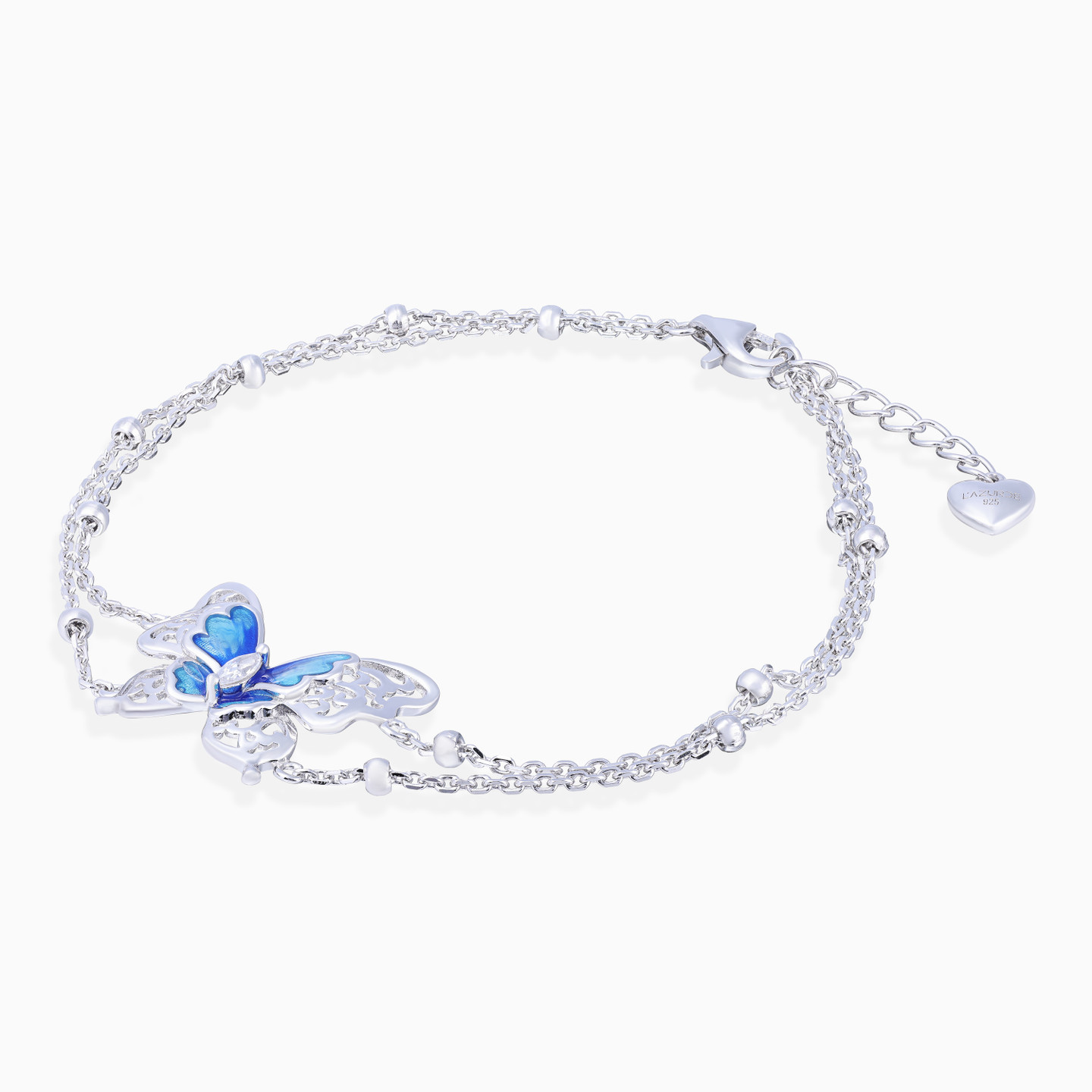 Butterfly Clear Stone & Enamel Coated Sterling Silver Chain Bracelet - 2 Butterfly Clear Stone & Enamel Coated Sterling Silver Chain Bracelet - 2