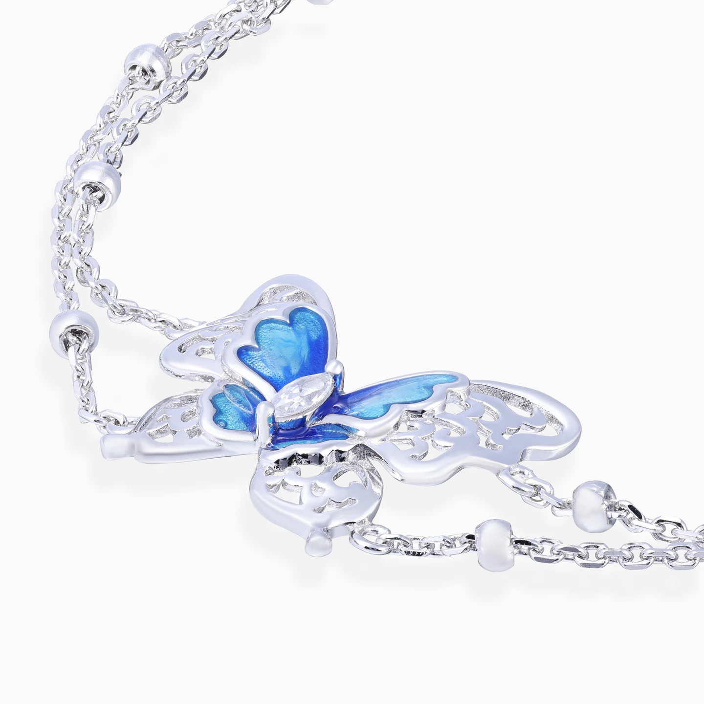 Butterfly Clear Stone & Enamel Coated Sterling Silver Chain Bracelet - 3 Butterfly Clear Stone & Enamel Coated Sterling Silver Chain Bracelet - 3