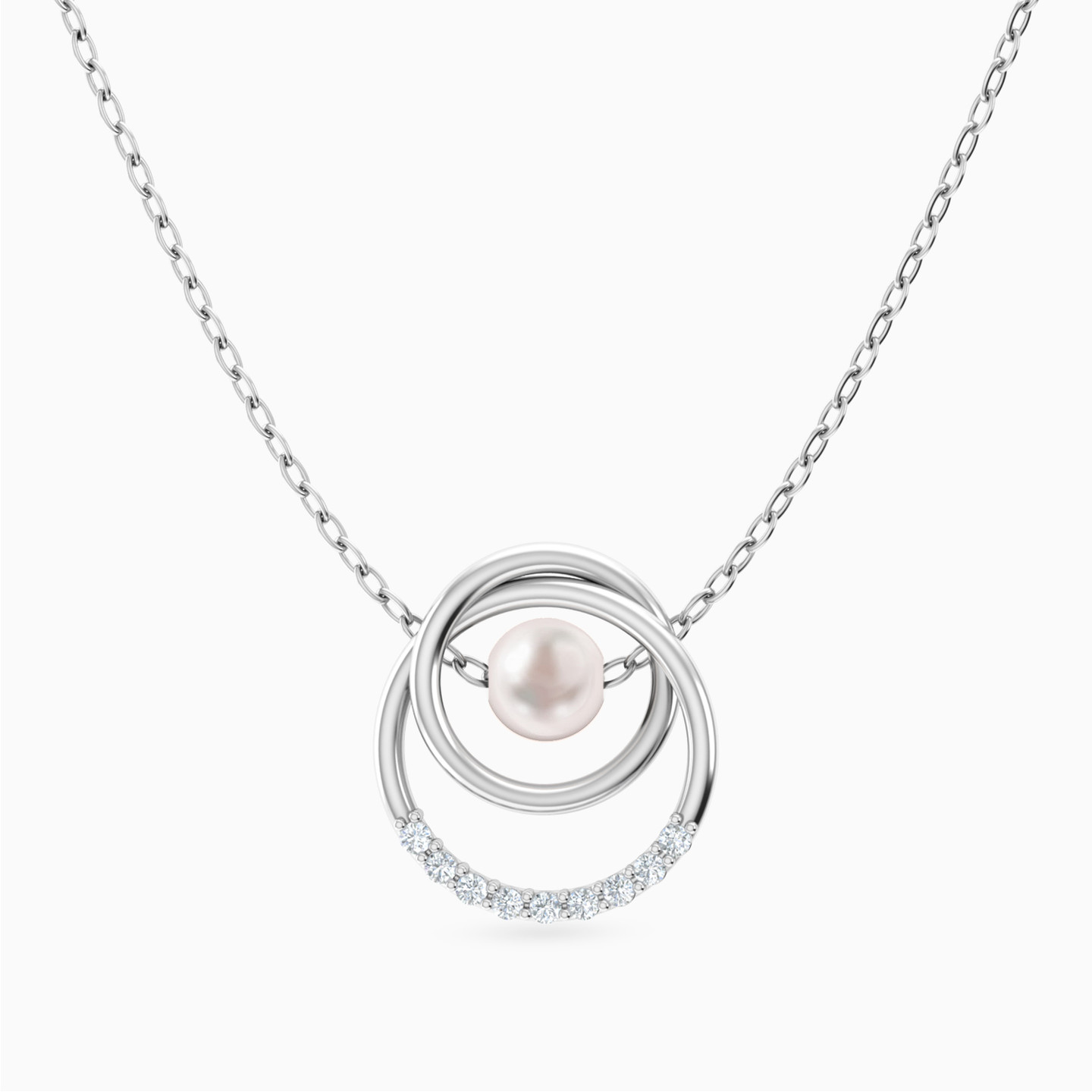 Circle Pearl & Diamond Necklace In 18K Gold