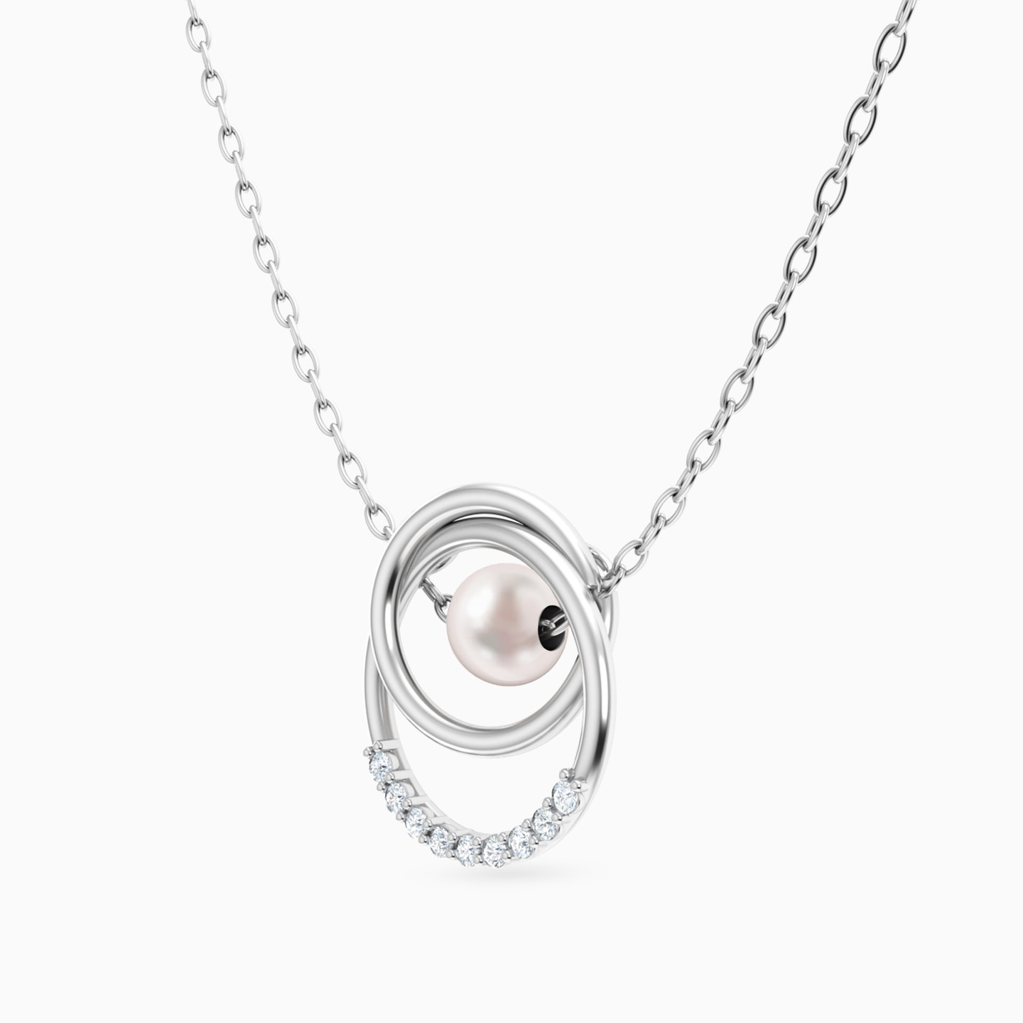 Circle Pearl & Diamond Necklace In 18K Gold - 2