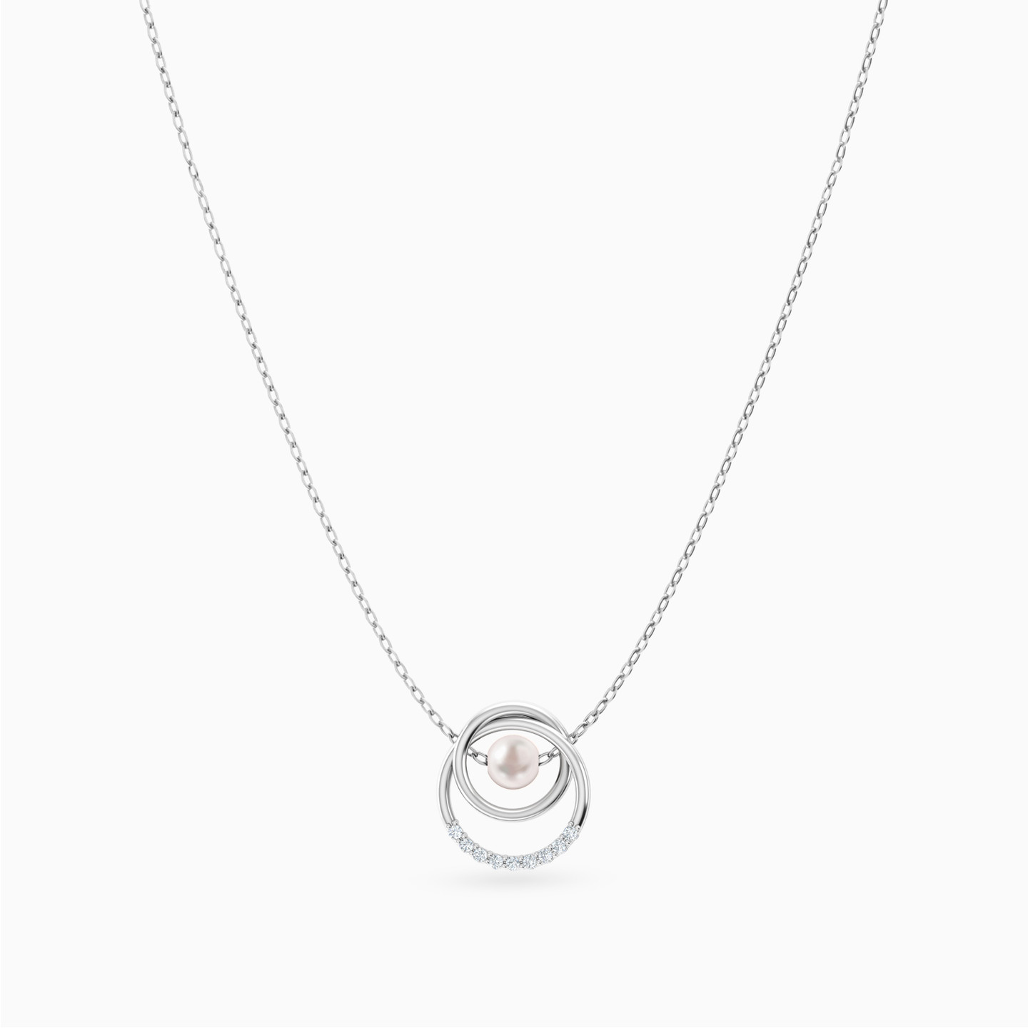 Circle Pearl & Diamond Necklace In 18K Gold - 3