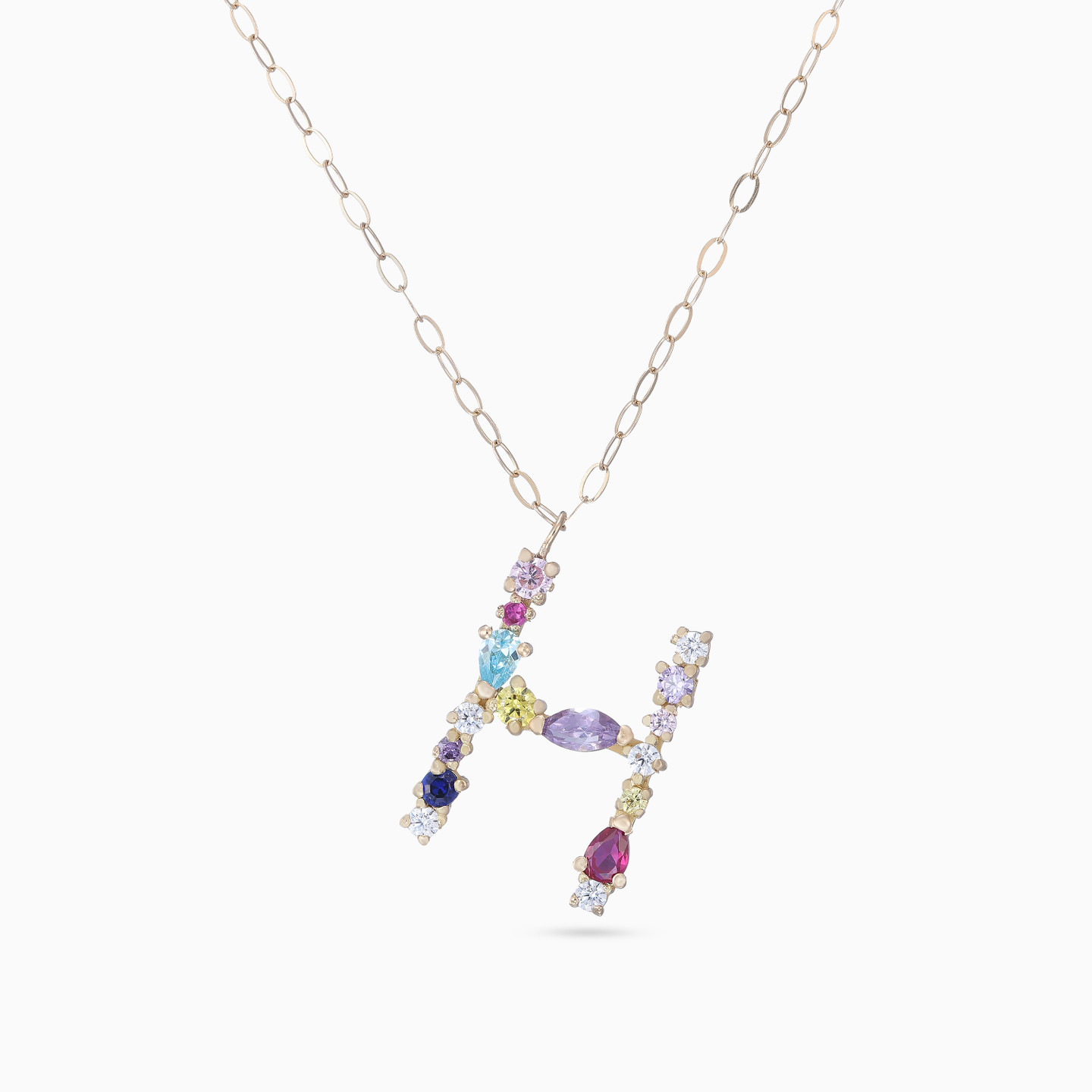 Letter H Colored Stones Necklace in 18K Gold Letter H Colored Stones Necklace in 18K Gold