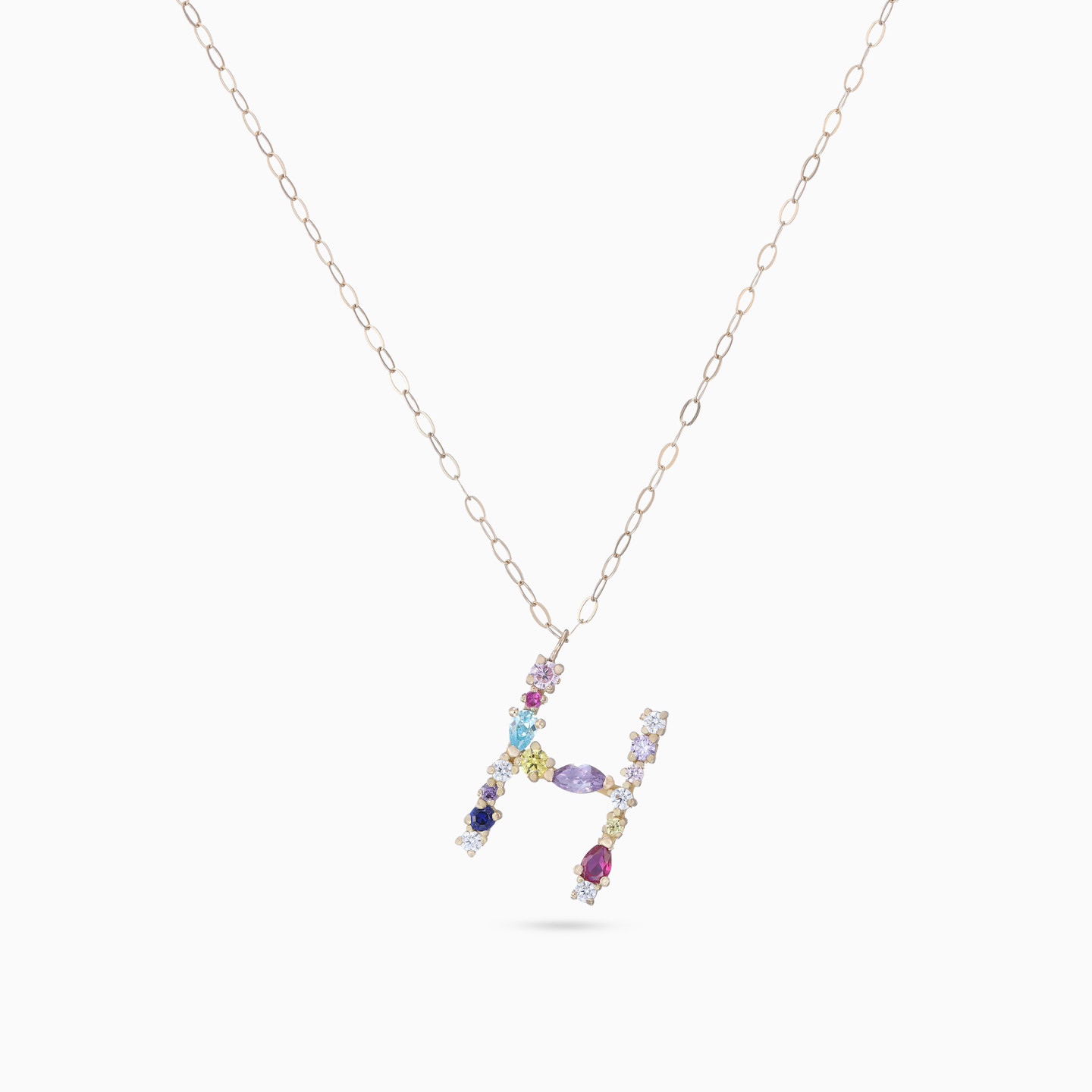 Letter H Colored Stones Necklace in 18K Gold - 3 Letter H Colored Stones Necklace in 18K Gold - 3