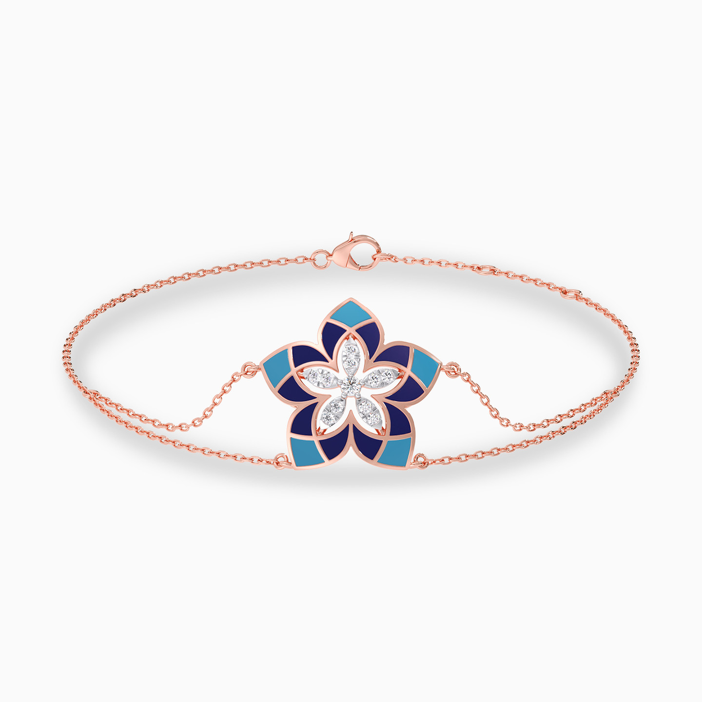 Flower Diamond & Enamel Coating Chain Bracelet In 18K Gold - 2 Flower Diamond & Enamel Coating Chain Bracelet In 18K Gold - 2