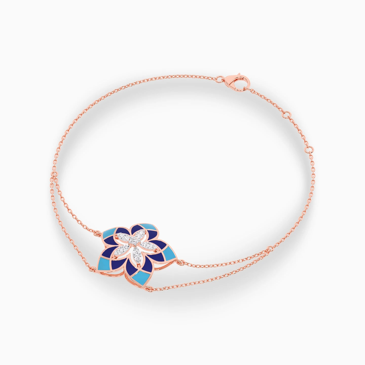 Flower Diamond & Enamel Coating Chain Bracelet In 18K Gold - 4 Flower Diamond & Enamel Coating Chain Bracelet In 18K Gold - 4