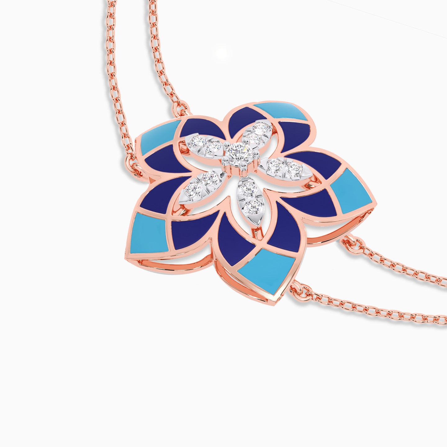 Flower Diamond & Enamel Coating Chain Bracelet In 18K Gold - 5 Flower Diamond & Enamel Coating Chain Bracelet In 18K Gold - 5