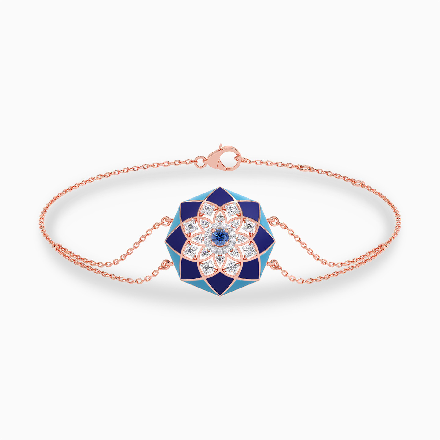 Octagon Diamond & Blue Stones Chain Bracelet in 18K Gold Octagon Diamond & Blue Stones Chain Bracelet in 18K Gold