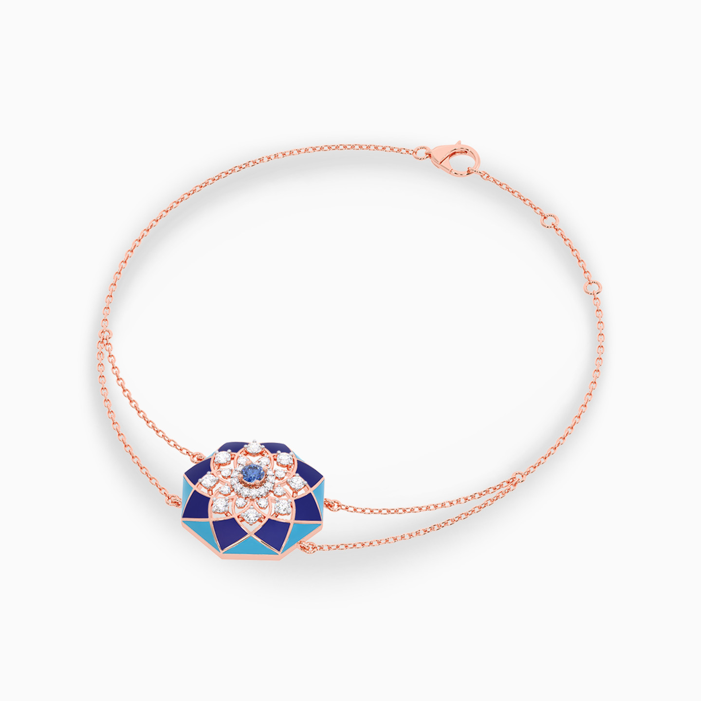 Octagon Diamond & Blue Stones Chain Bracelet in 18K Gold - 2 Octagon Diamond & Blue Stones Chain Bracelet in 18K Gold - 2