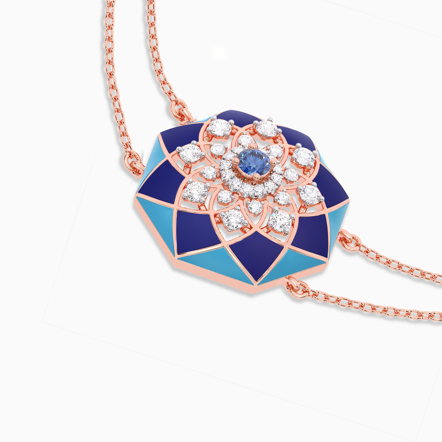 Octagon Diamond & Blue Stones Chain Bracelet in 18K Gold - 3 Octagon Diamond & Blue Stones Chain Bracelet in 18K Gold - 3