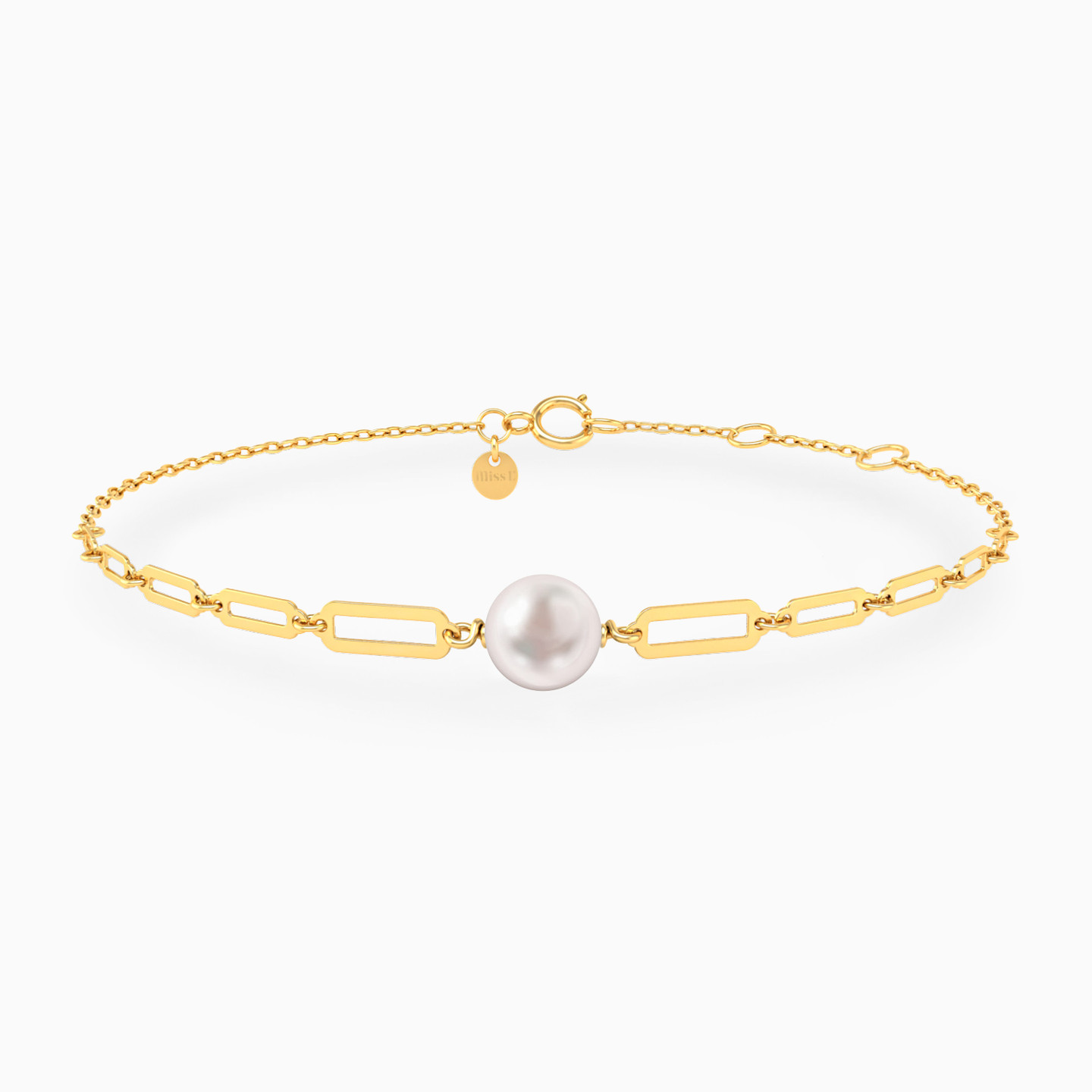 Pearl Paperclip Chain Bracelet In 18K Gold Pearl Paperclip Chain Bracelet In 18K Gold