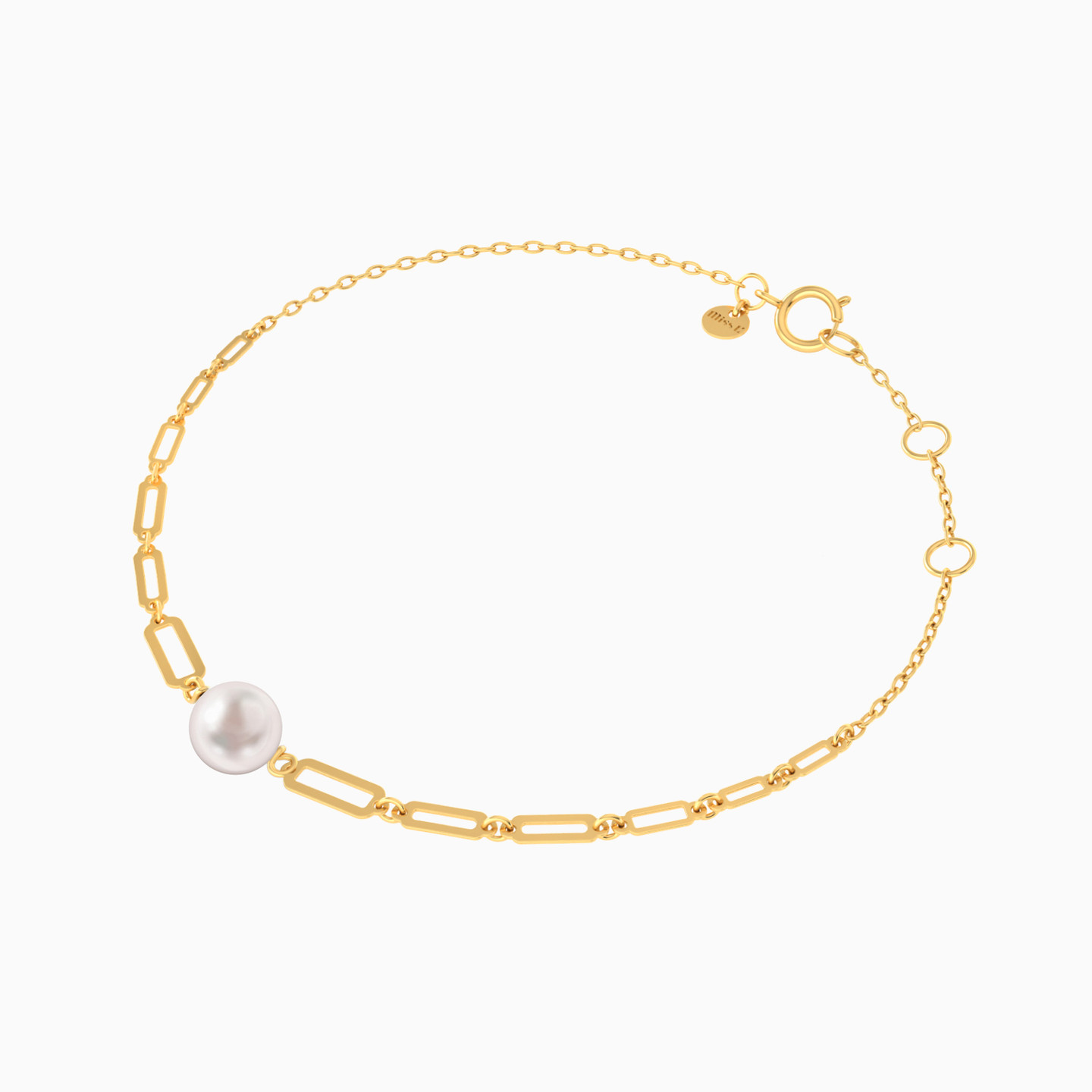 Pearl Paperclip Chain Bracelet In 18K Gold - 3 Pearl Paperclip Chain Bracelet In 18K Gold - 3