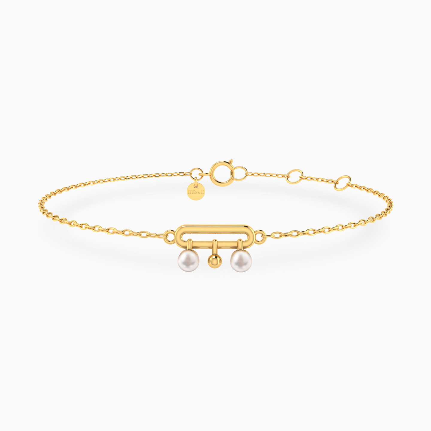 Open Oval Motif Pearl Chain Bracelet In 18K Gold Open Oval Motif Pearl Chain Bracelet In 18K Gold