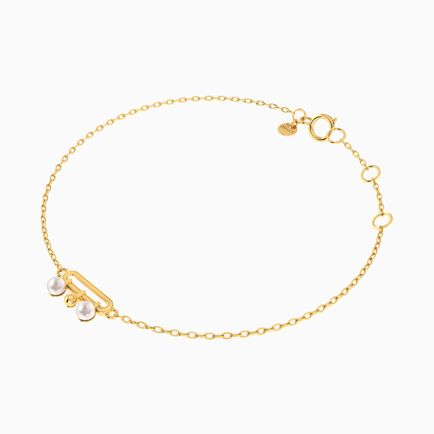 Open Oval Motif Pearl Chain Bracelet In 18K Gold - 3 Open Oval Motif Pearl Chain Bracelet In 18K Gold - 3