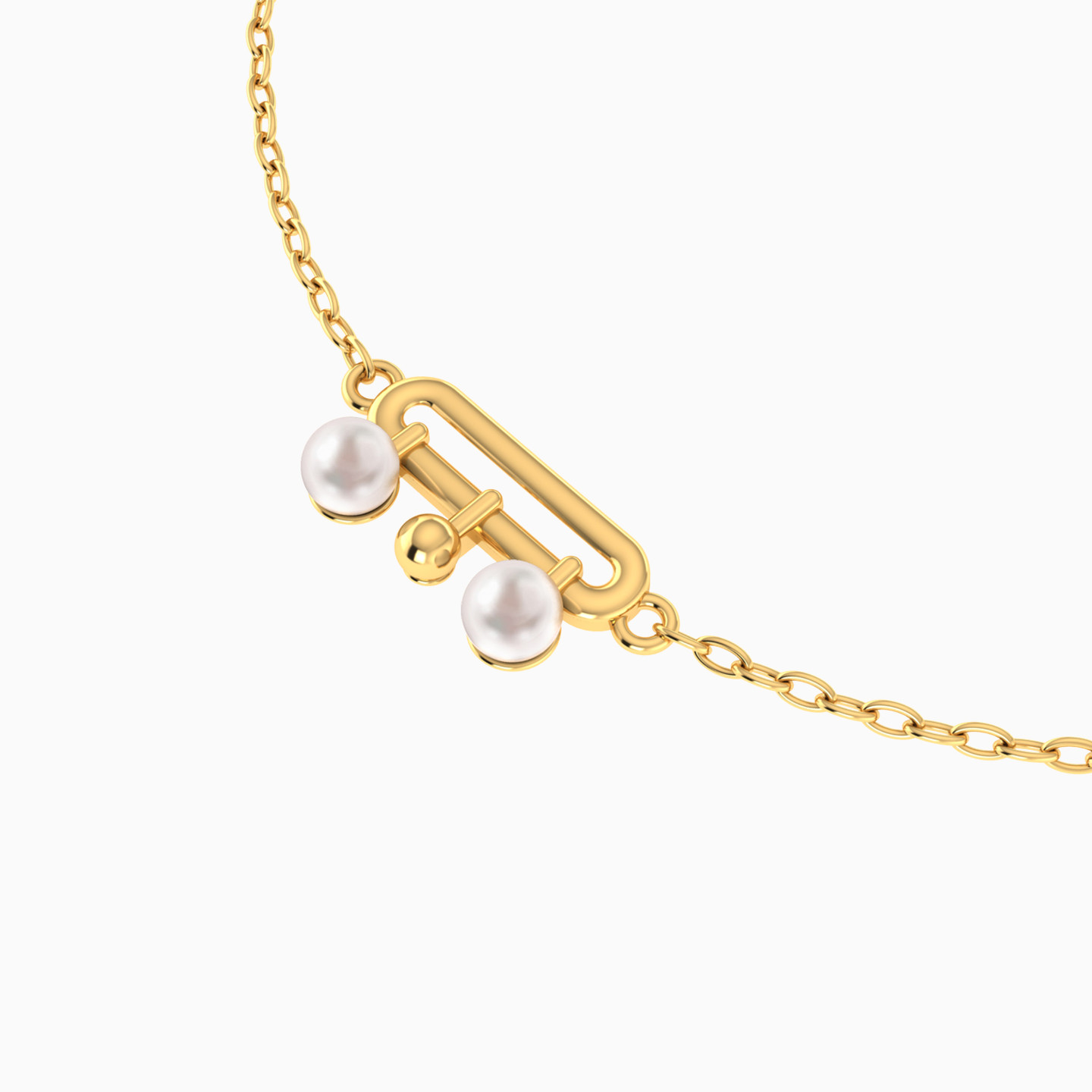 Open Oval Motif Pearl Chain Bracelet In 18K Gold - 4 Open Oval Motif Pearl Chain Bracelet In 18K Gold - 4