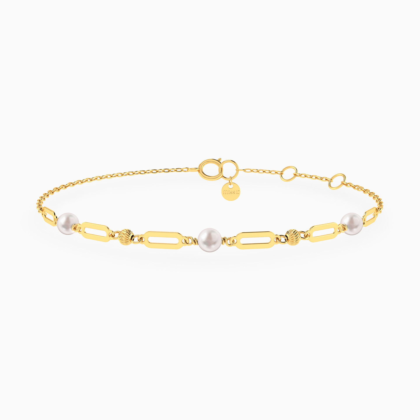 Beads Pearl Paperclip Chain Bracelet In 18K Gold Beads Pearl Paperclip Chain Bracelet In 18K Gold