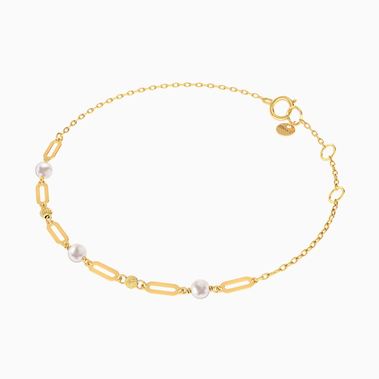 Beads Pearl Paperclip Chain Bracelet In 18K Gold - 3 Beads Pearl Paperclip Chain Bracelet In 18K Gold - 3