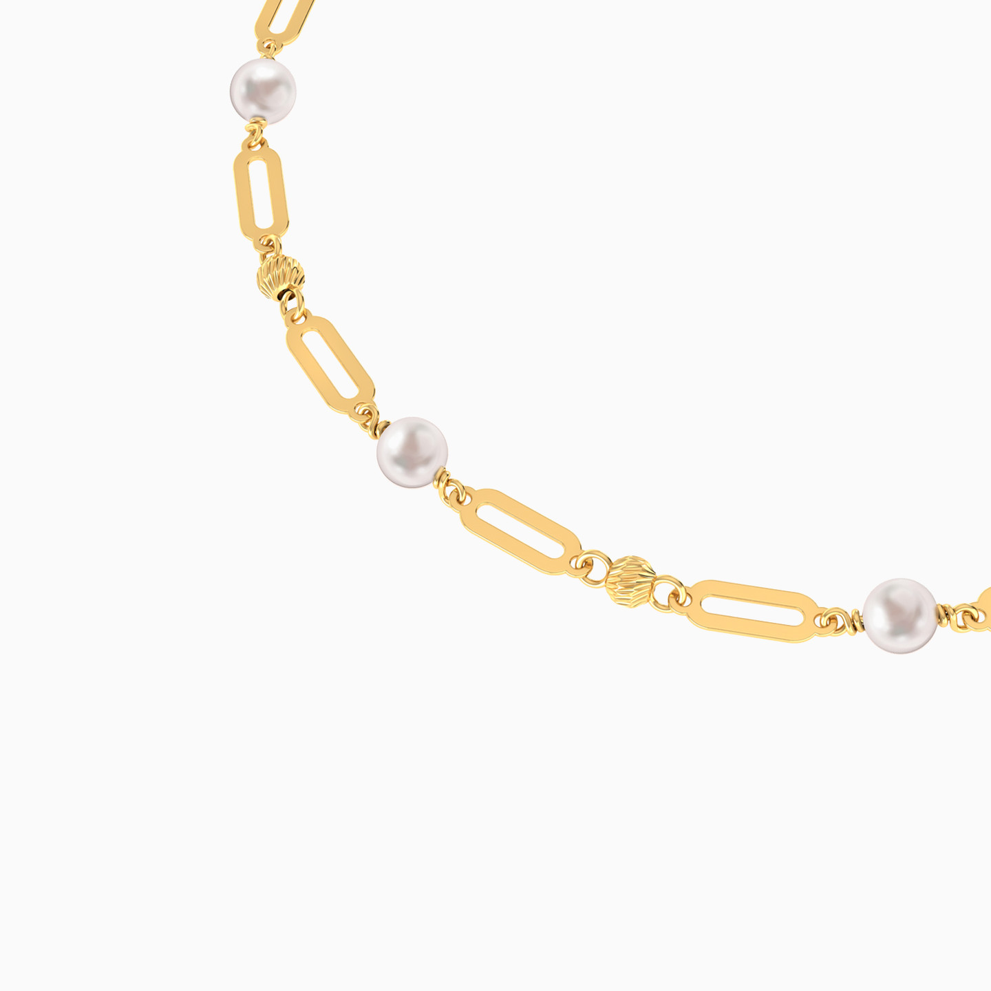 Beads Pearl Paperclip Chain Bracelet In 18K Gold - 4 Beads Pearl Paperclip Chain Bracelet In 18K Gold - 4