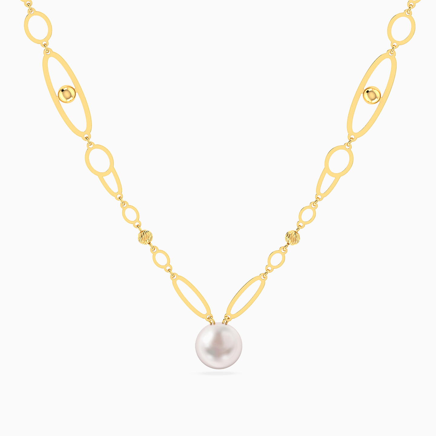 Oval & Round Loops Pearl Necklace In 18K Gold Oval & Round Loops Pearl Necklace In 18K Gold