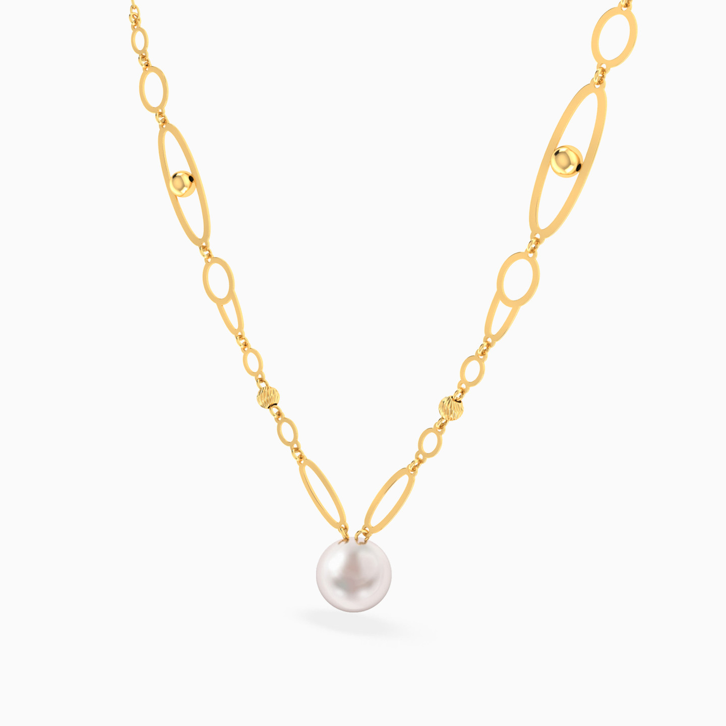 Oval & Round Loops Pearl Necklace In 18K Gold - 2 Oval & Round Loops Pearl Necklace In 18K Gold - 2