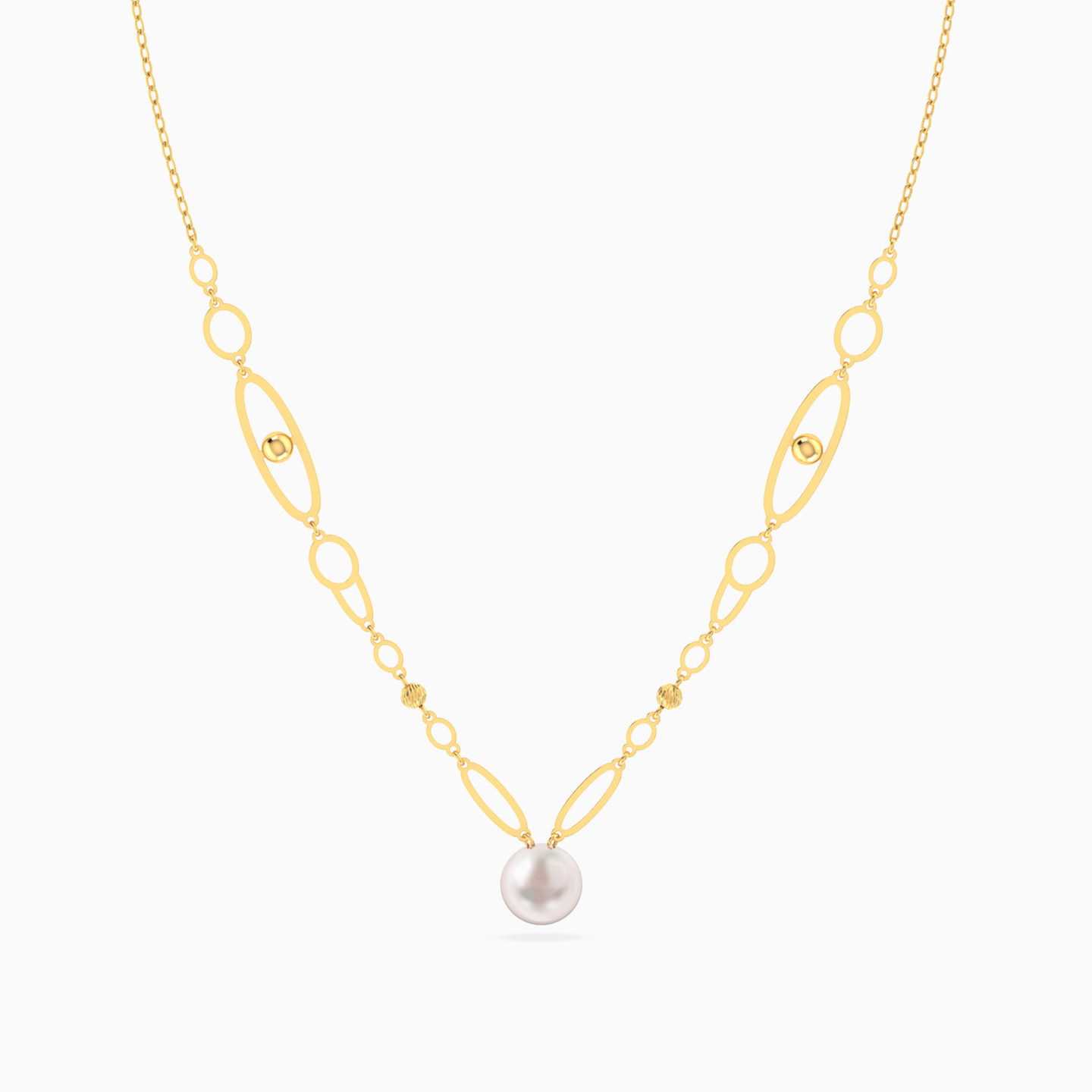Oval & Round Loops Pearl Necklace In 18K Gold - 3 Oval & Round Loops Pearl Necklace In 18K Gold - 3