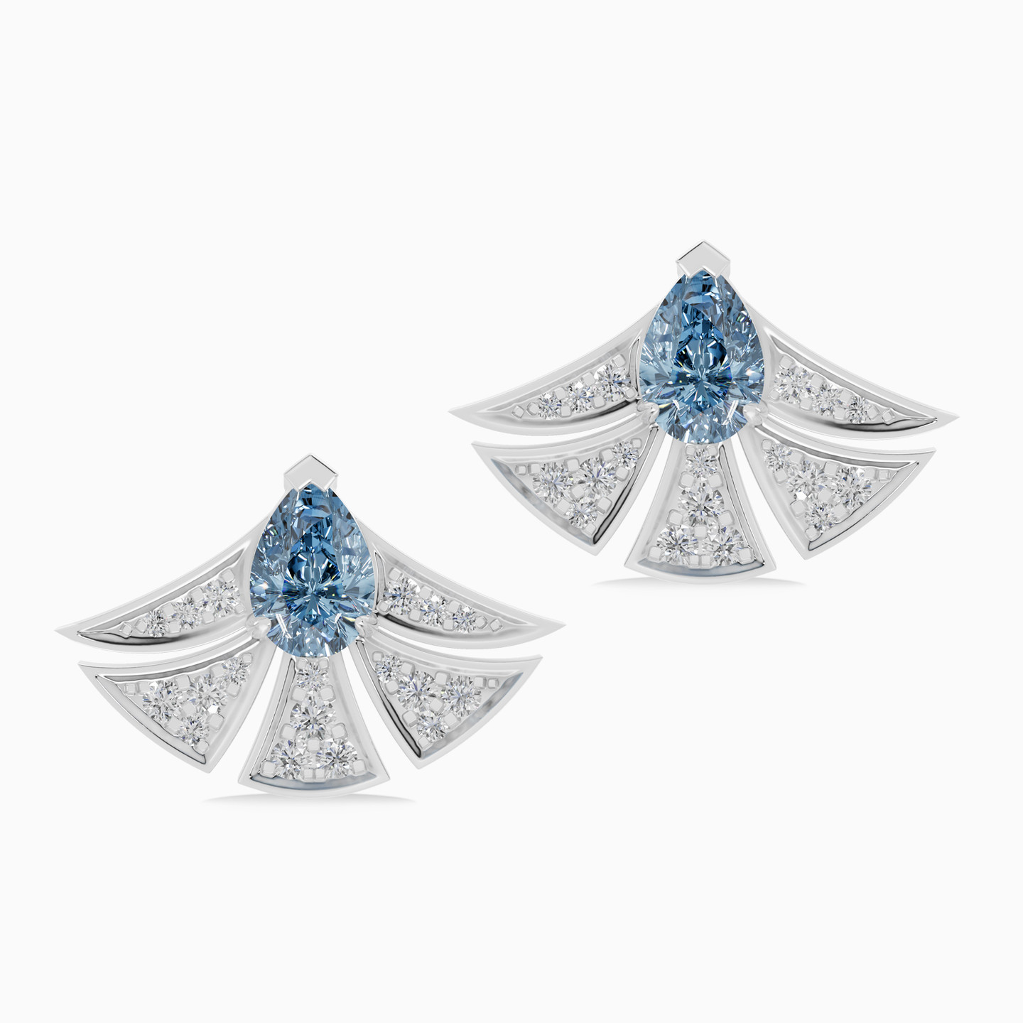 Solo Fan Shaped Blue Stone & Diamond Earrings In 18K Gold - 4 Solo Fan Shaped Blue Stone & Diamond Earrings In 18K Gold - 4