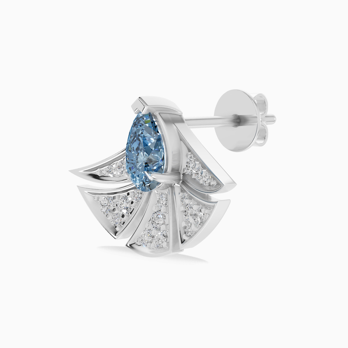 Solo Fan Shaped Blue Stone & Diamond Earrings In 18K Gold - 5 Solo Fan Shaped Blue Stone & Diamond Earrings In 18K Gold - 5