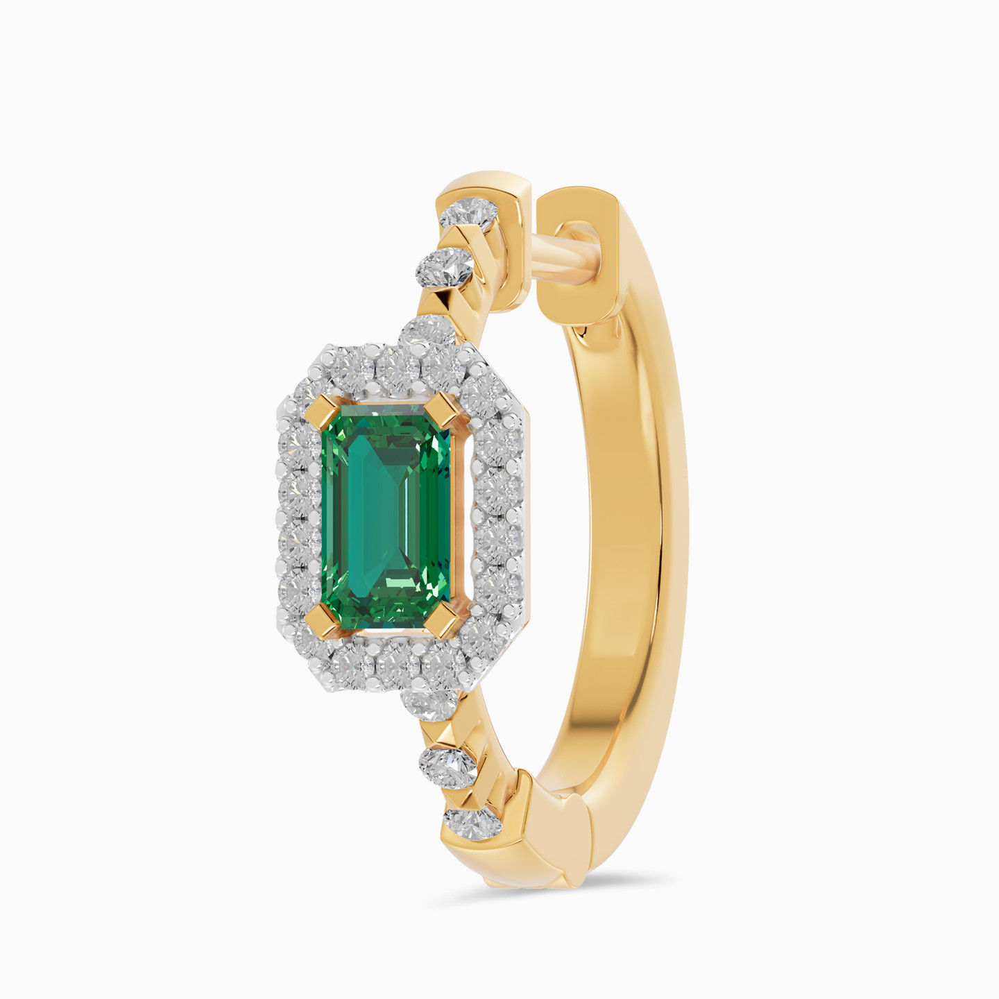 Rectangle Green Stones & Diamond Hoop Earrings In 18K Gold - 5 Rectangle Green Stones & Diamond Hoop Earrings In 18K Gold - 5