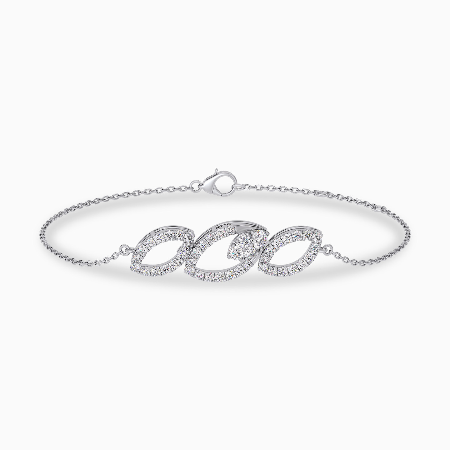 Three Marquise Shapes Diamond Chain Bracelet In 18K Gold - 2 Three Marquise Shapes Diamond Chain Bracelet In 18K Gold - 2