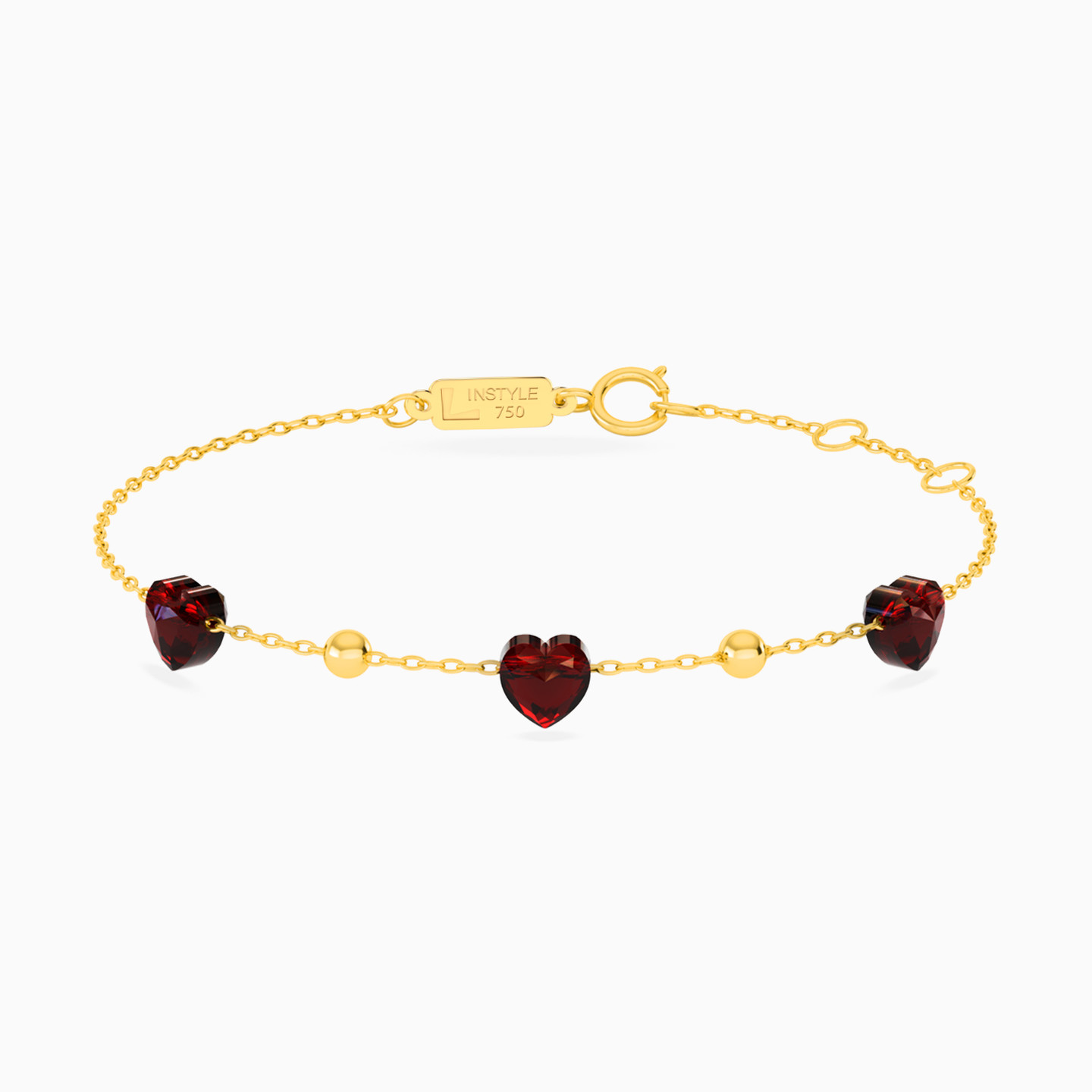 Heart Red Stone Chain Bracelet in 18K Gold