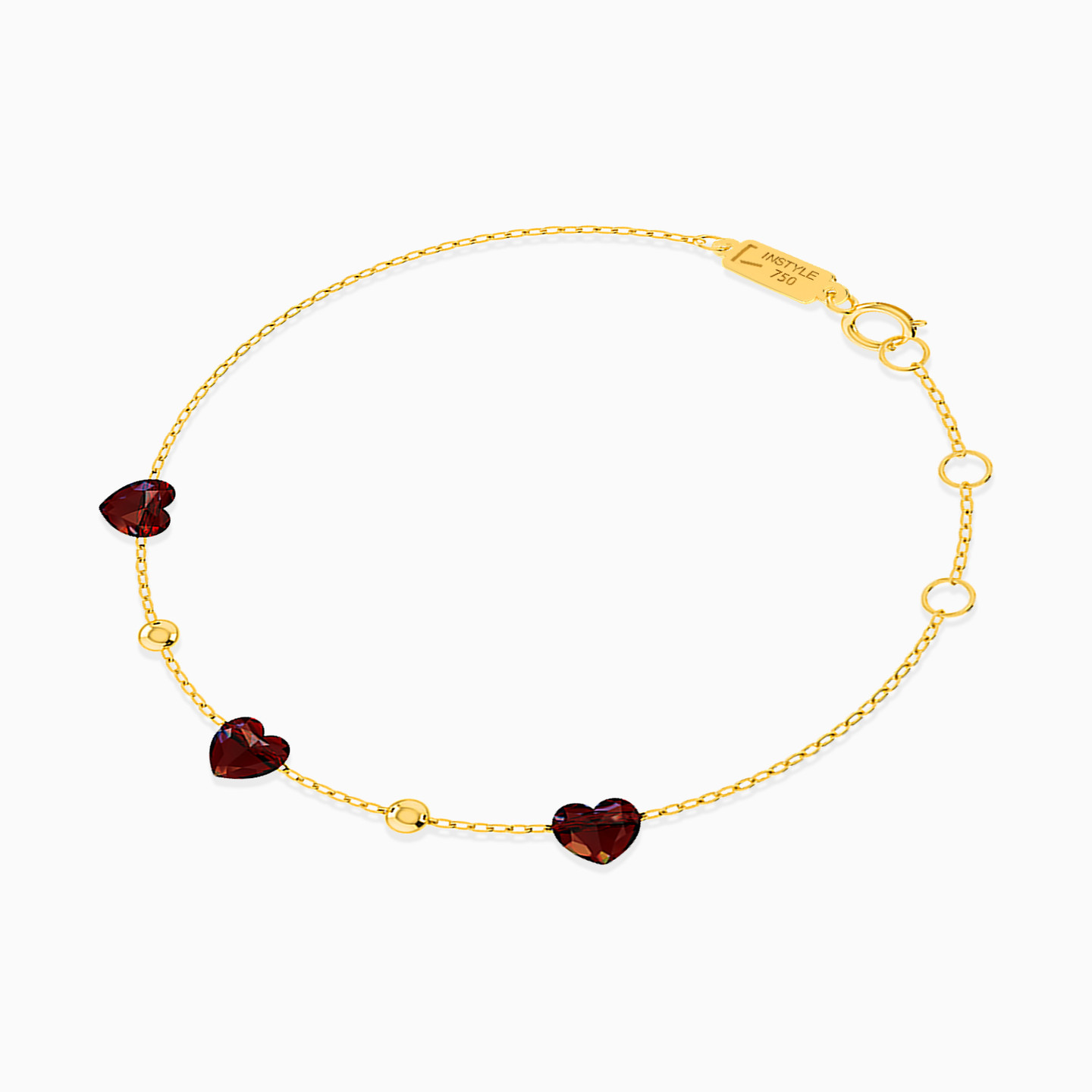 Heart Red Stone Chain Bracelet in 18K Gold - 2 Heart Red Stone Chain Bracelet in 18K Gold - 2
