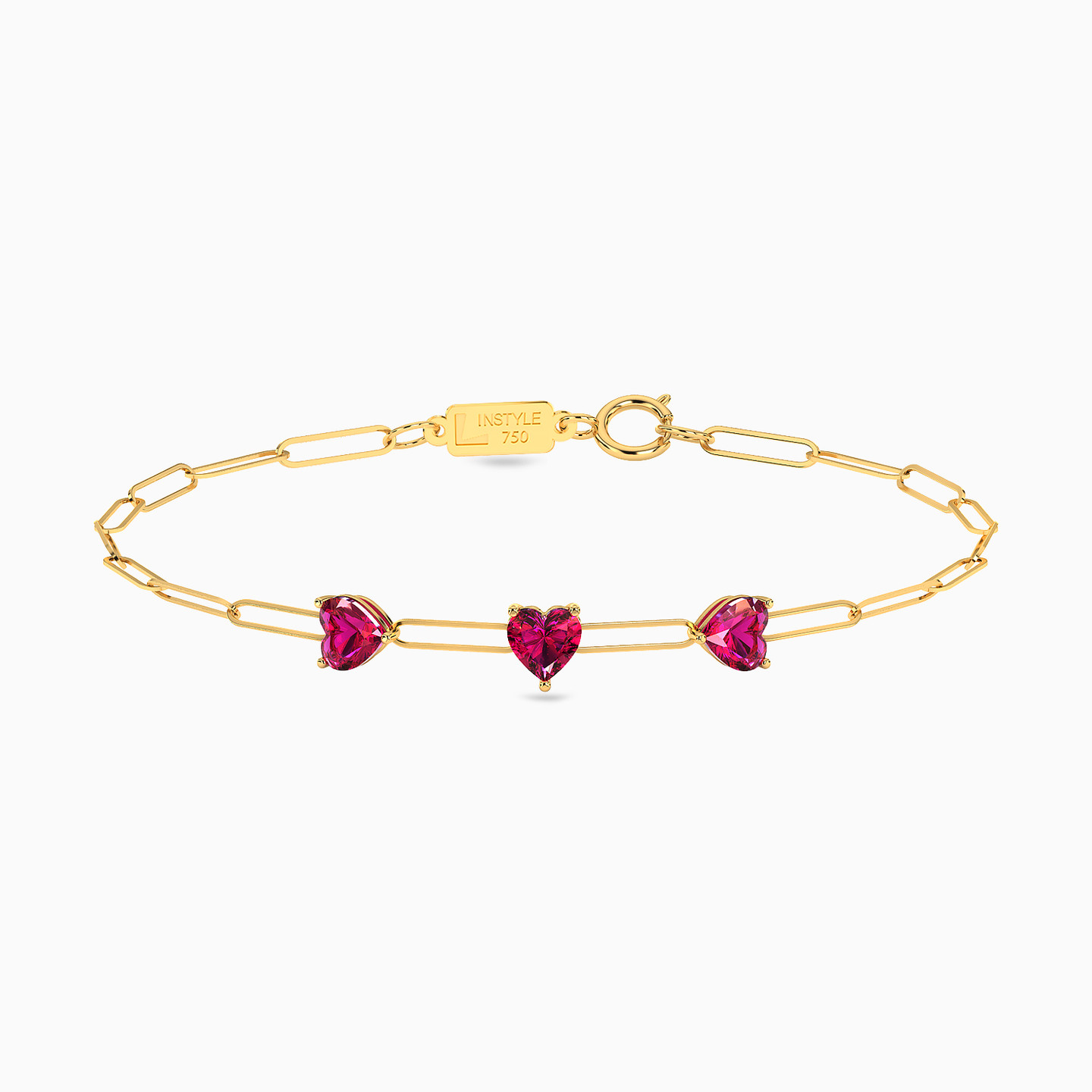 أسورة بسلسلة ذهب قلب عيار 18 قيراط مزينة بحجر وردي