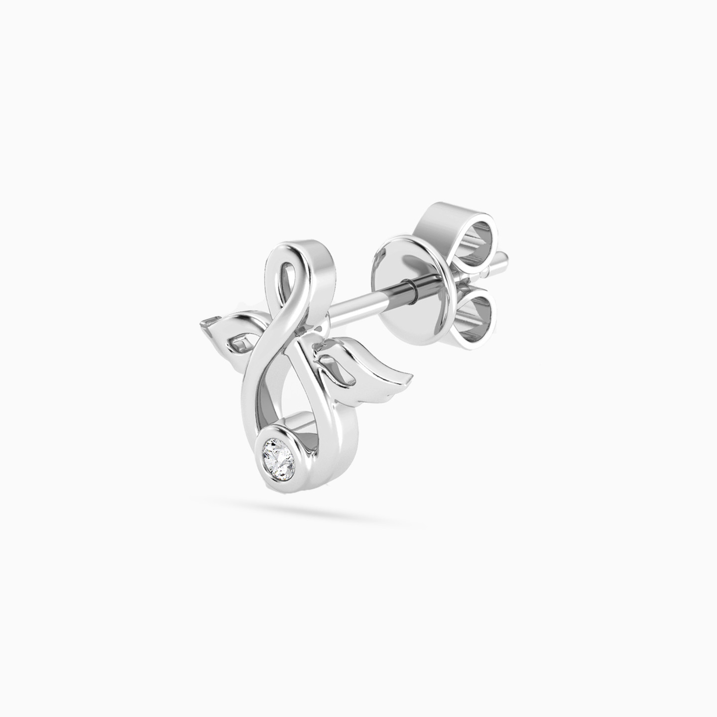 Winged Infinity Lab Grown Diamonds Sterling Silver Stud Earrings - 4 Winged Infinity Lab Grown Diamonds Sterling Silver Stud Earrings - 4