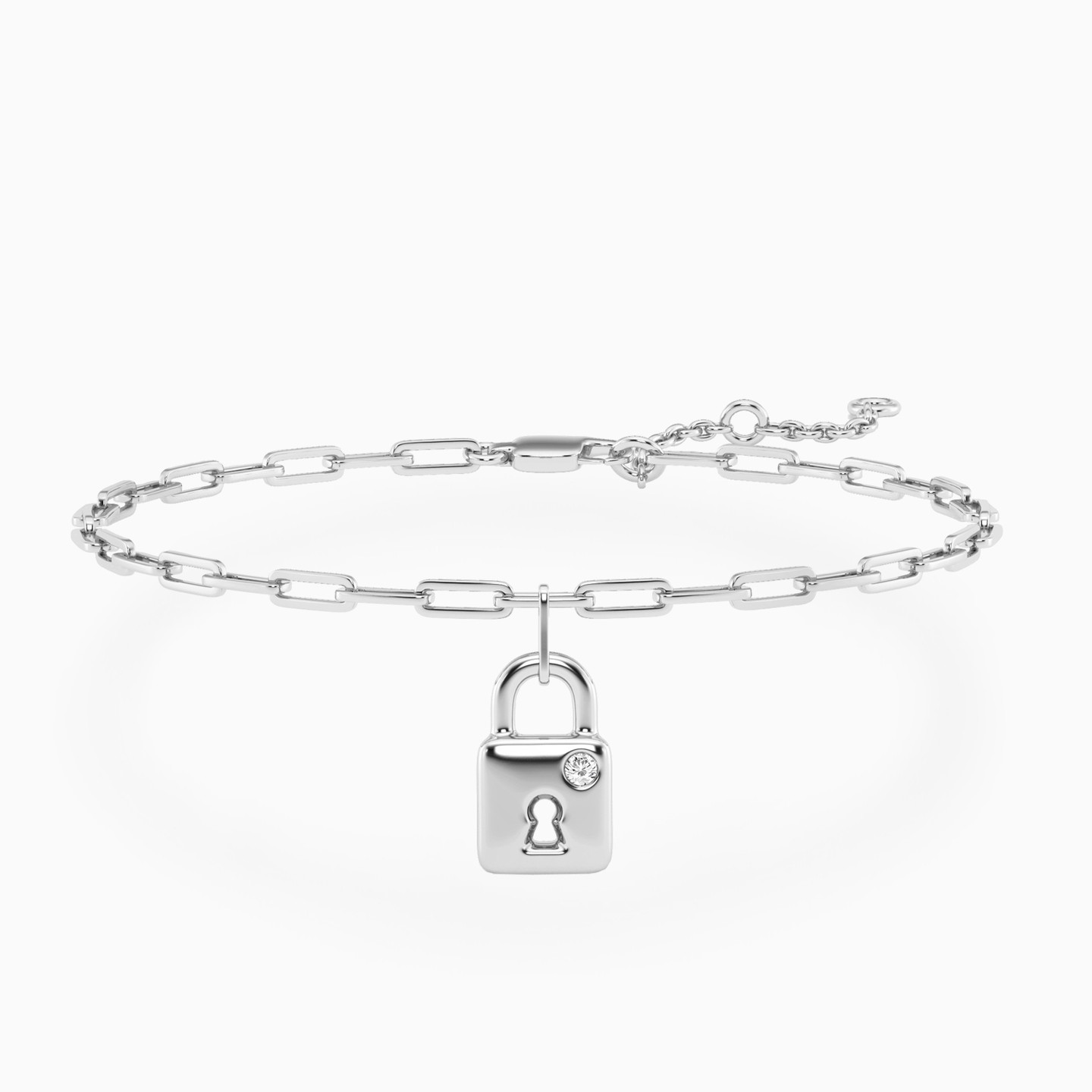 أسورة بسلسلة فضة إسترليني شكل قفل مزينة بألماس مختبرات أسورة بسلسلة فضة إسترليني شكل قفل مزينة بألماس مختبرات