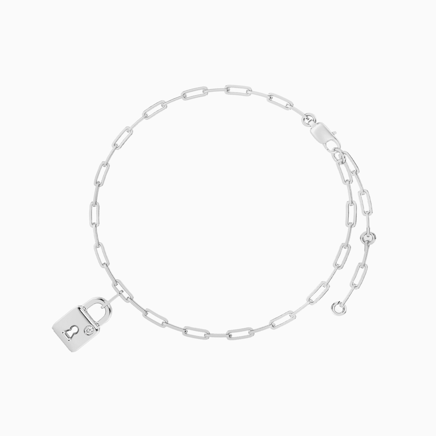 أسورة بسلسلة فضة إسترليني شكل قفل مزينة بألماس مختبرات - 2 أسورة بسلسلة فضة إسترليني شكل قفل مزينة بألماس مختبرات - 2