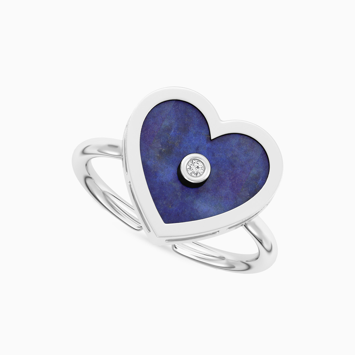 خاتم فضة إسترليني شكل قلب مزين بألماس مختبرات وحجر أزرق - 2 خاتم فضة إسترليني شكل قلب مزين بألماس مختبرات وحجر أزرق - 2