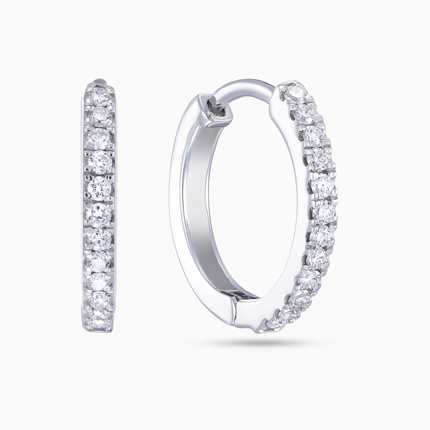 Diamond Hoop Earrings in 18K Gold - 2 Diamond Hoop Earrings in 18K Gold - 2