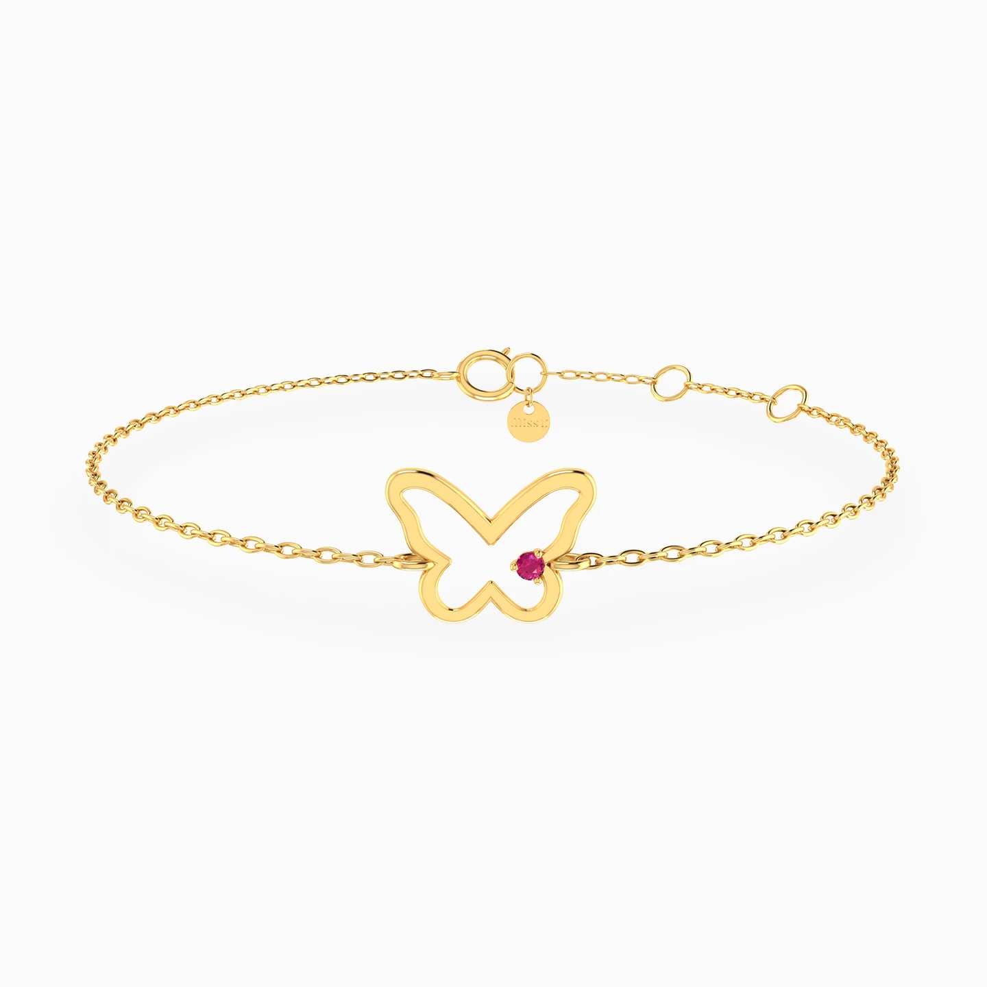 Butterfly Pink Stone Chain Bracelet In 18K Gold Butterfly Pink Stone Chain Bracelet In 18K Gold