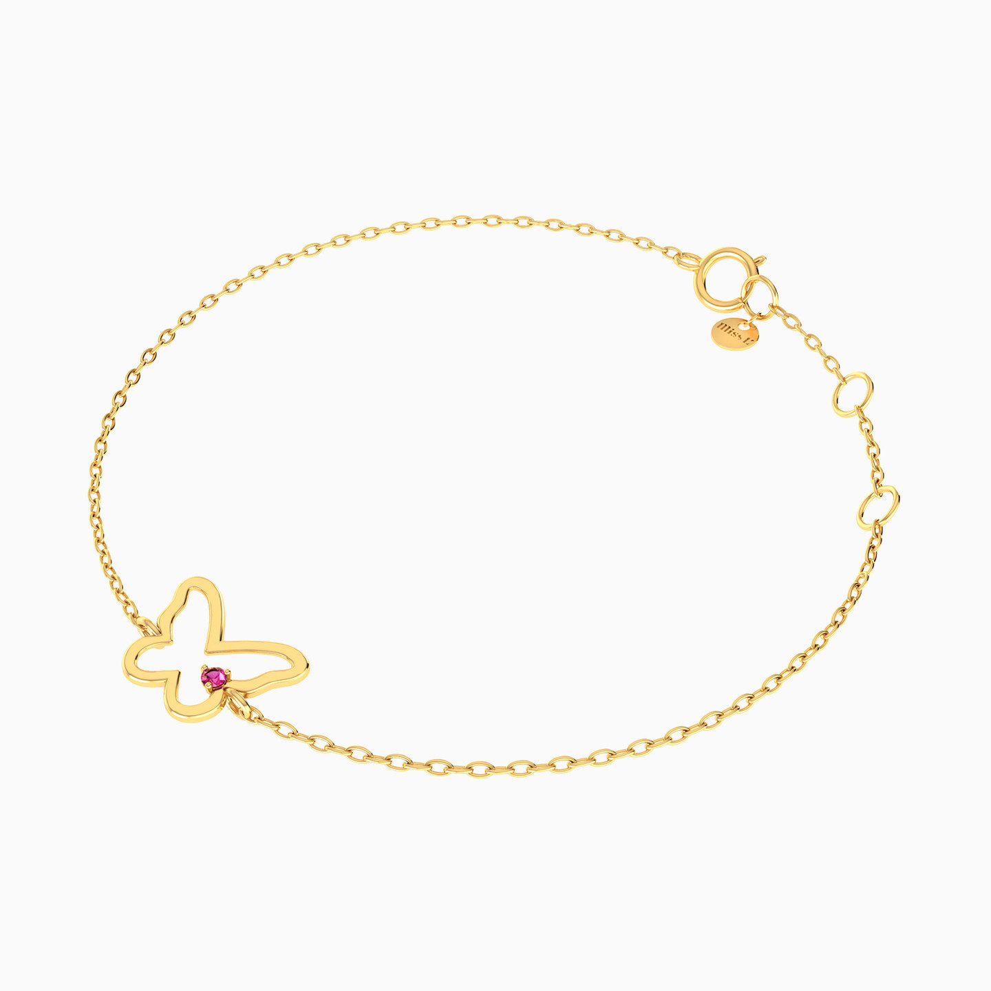 Butterfly Pink Stone Chain Bracelet In 18K Gold - 3 Butterfly Pink Stone Chain Bracelet In 18K Gold - 3