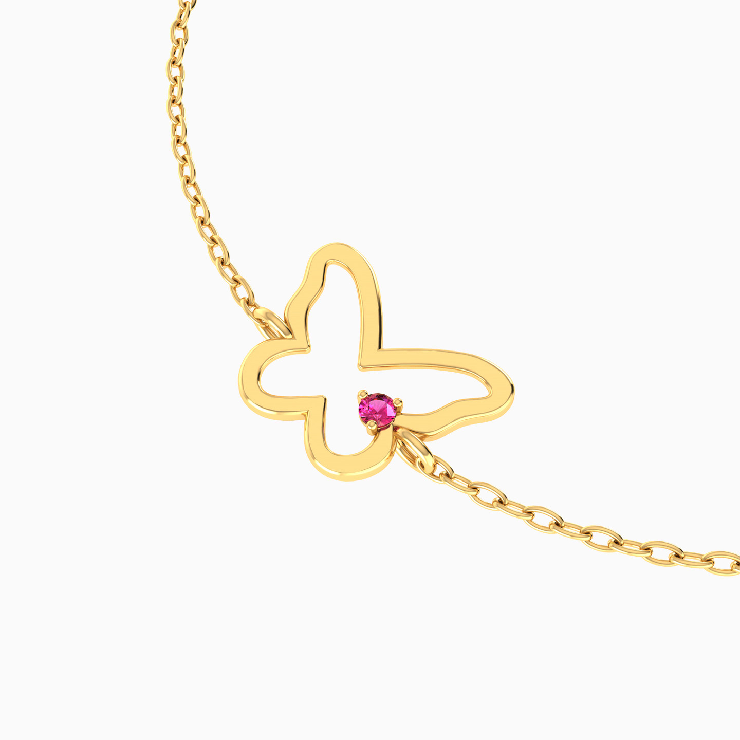 Butterfly Pink Stone Chain Bracelet In 18K Gold - 4 Butterfly Pink Stone Chain Bracelet In 18K Gold - 4