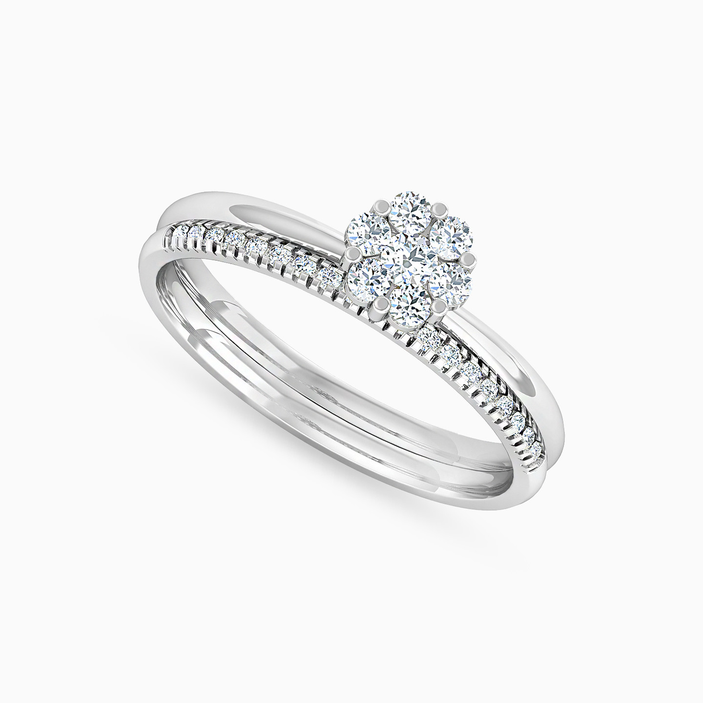 خاتم توينز ذهب زهرة عيار 18 قيراط مزين بأحجار الزركون - 3 خاتم توينز ذهب زهرة عيار 18 قيراط مزين بأحجار الزركون - 3