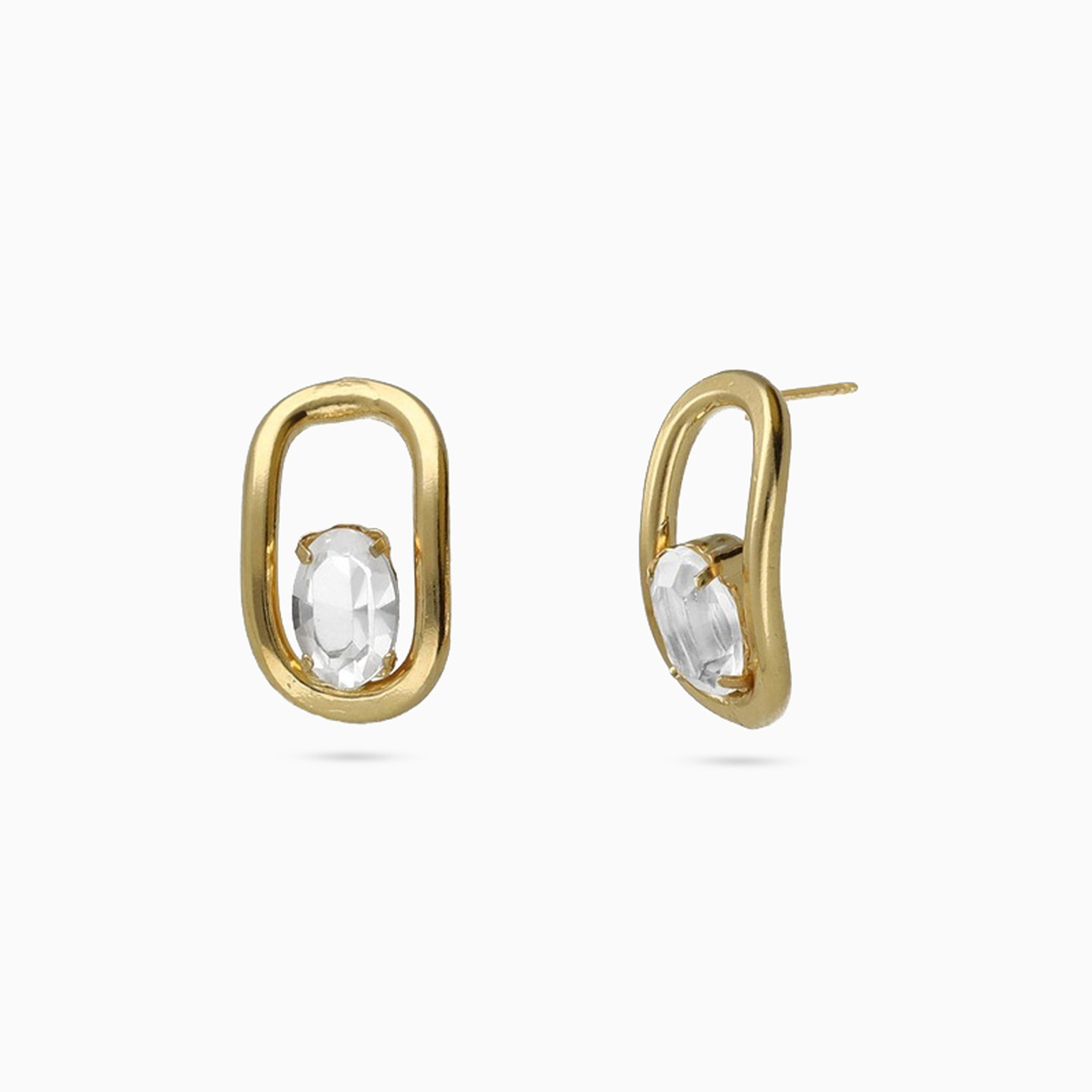 أقراط شكل إطار بيضاوي مفتوح مطلية ذهب مزينة بحجر زركون أقراط شكل إطار بيضاوي مفتوح مطلية ذهب مزينة بحجر زركون