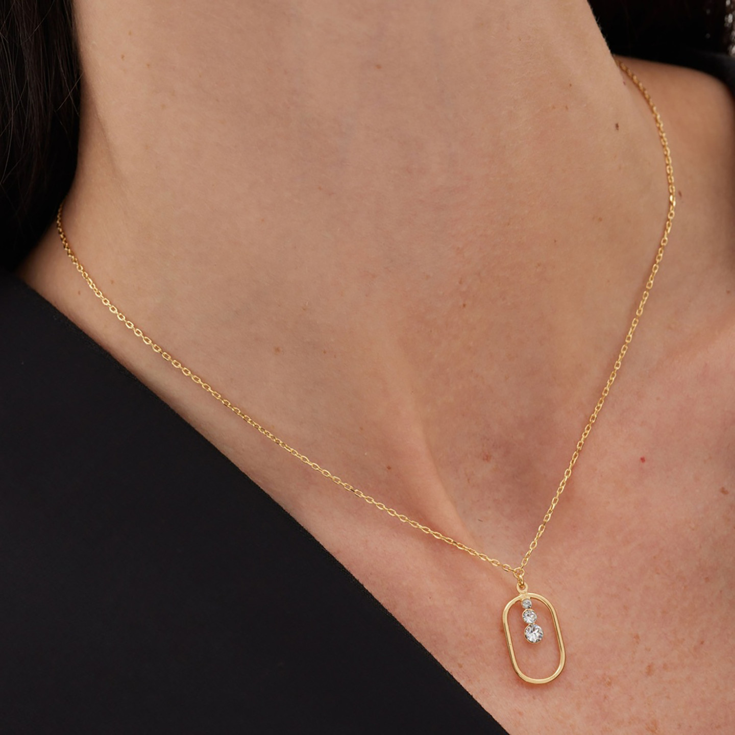 Oval Loop Cubic Zirconia Gold Plated Necklace - 2 Oval Loop Cubic Zirconia Gold Plated Necklace - 2