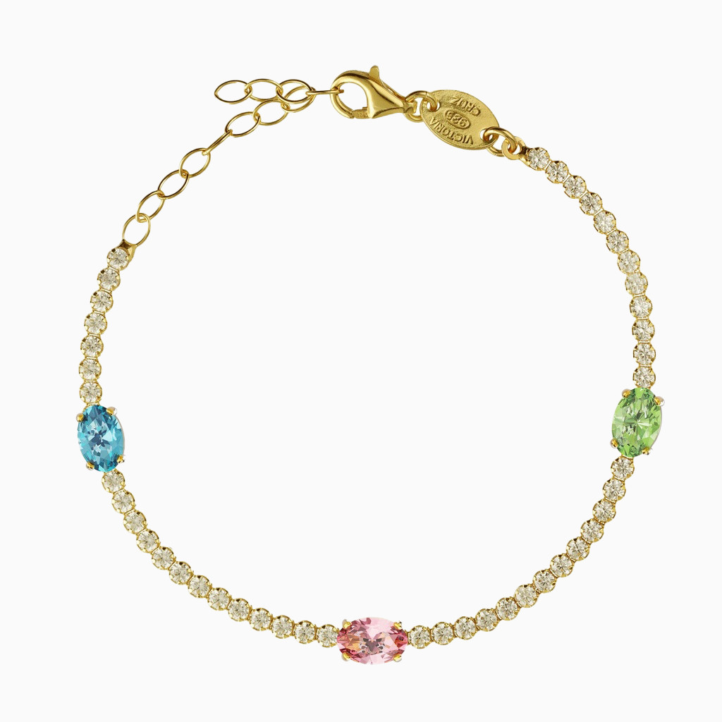 Oval Colored Stones Gold Plated Tennis Bracelet Oval Colored Stones Gold Plated Tennis Bracelet