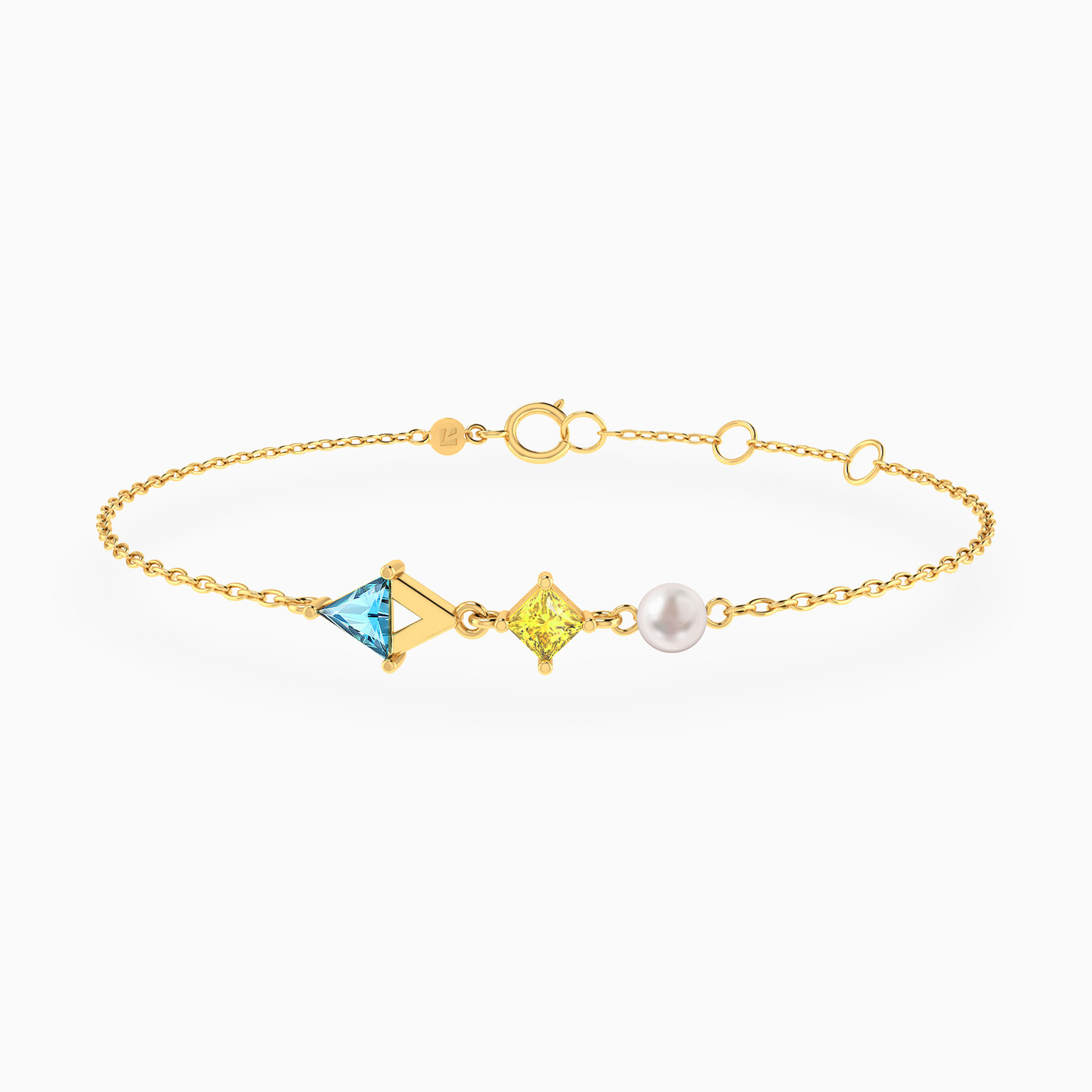 Geometric Design Colored Stones & Pearl Chain Bracelet in 18K Gold Geometric Design Colored Stones & Pearl Chain Bracelet in 18K Gold