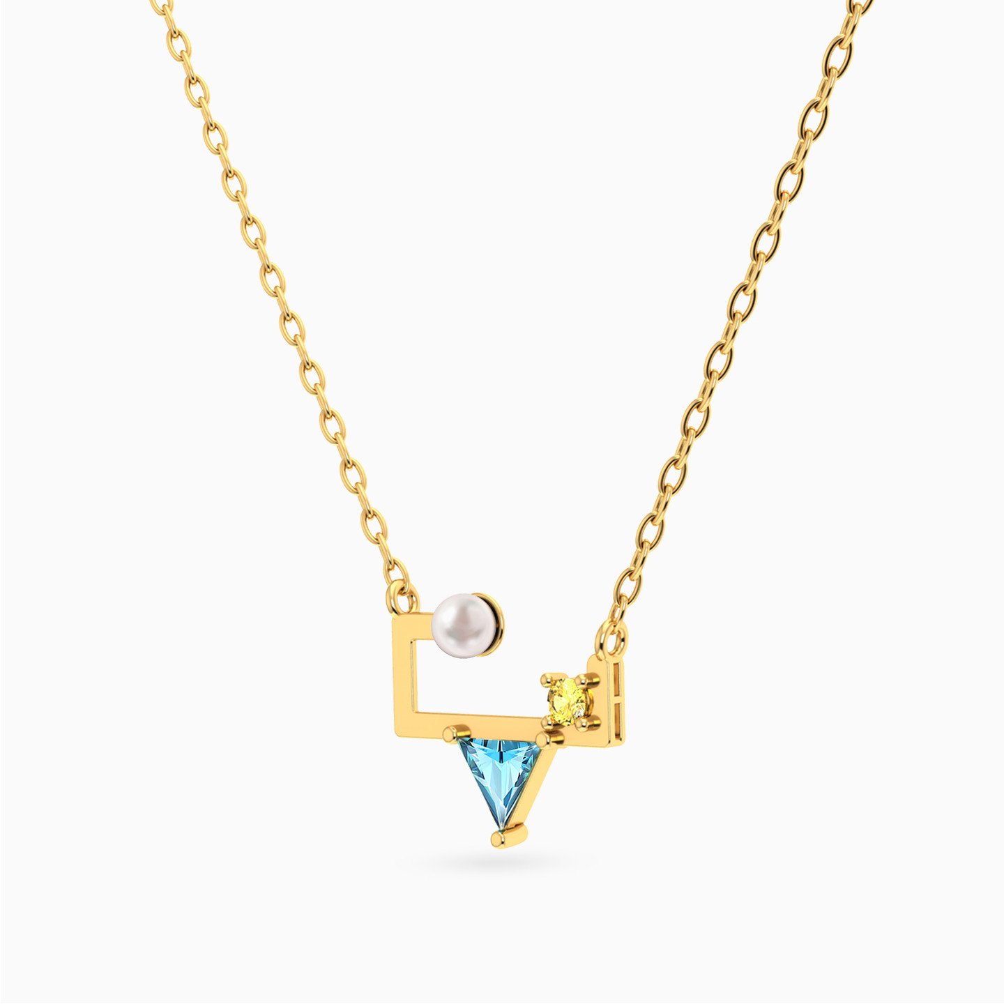 Open Frame Colored Stones & Pearl Necklace in 18K Gold - 2 Open Frame Colored Stones & Pearl Necklace in 18K Gold - 2