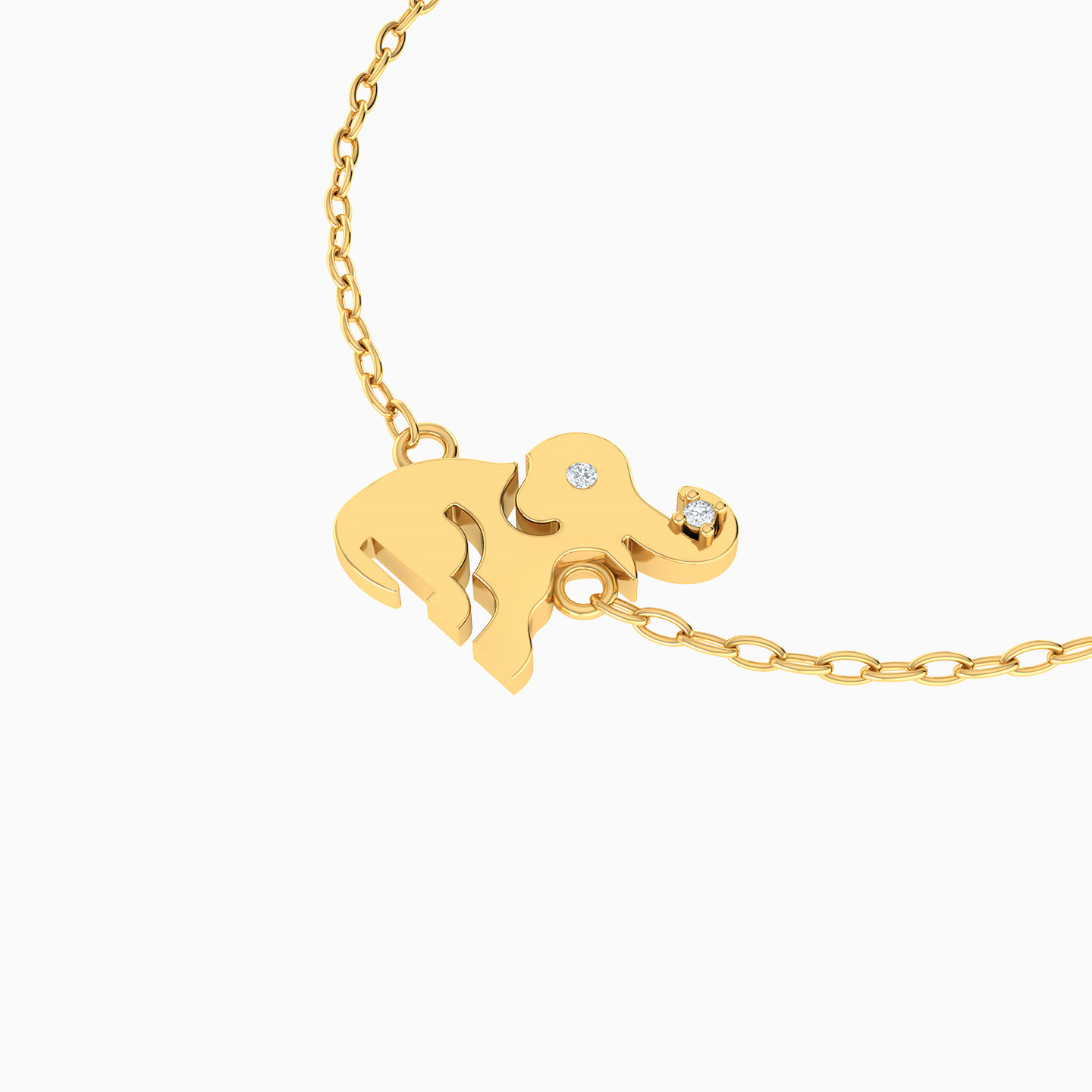 Kids Elephant Diamond Chain Bracelet in 18K Gold - 3 Kids Elephant Diamond Chain Bracelet in 18K Gold - 3