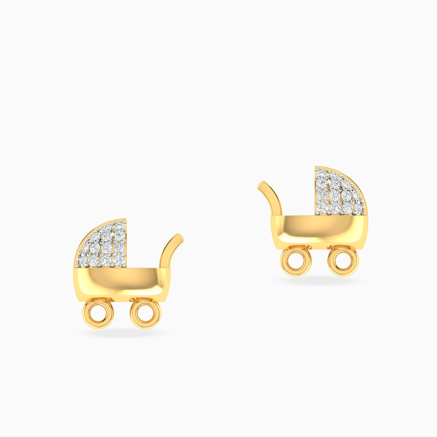 أقراط صغيرة شكل عربة أطفال ذهب عيار 18 قيراط مزينة بأحجار الزركون للأطفال - 3 أقراط صغيرة شكل عربة أطفال ذهب عيار 18 قيراط مزينة بأحجار الزركون للأطفال - 3