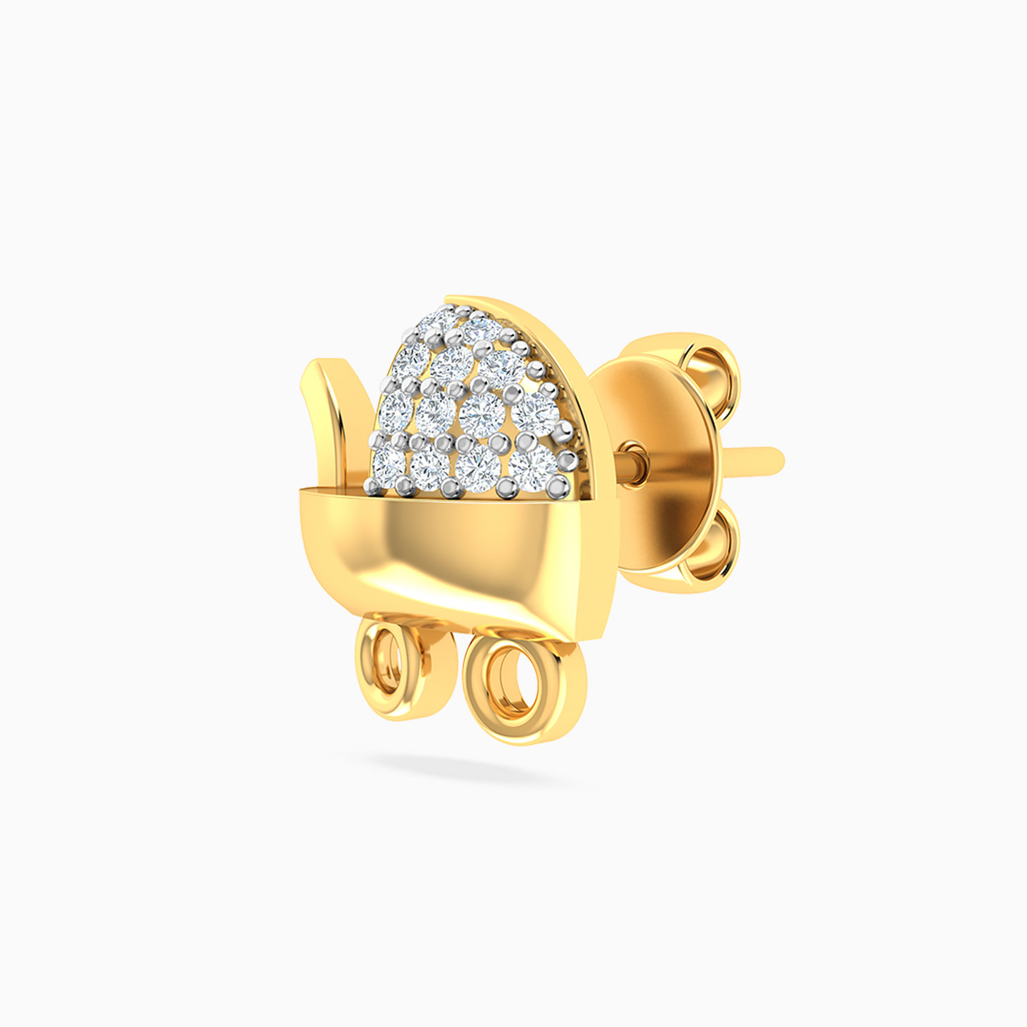 أقراط صغيرة شكل عربة أطفال ذهب عيار 18 قيراط مزينة بأحجار الزركون للأطفال - 4 أقراط صغيرة شكل عربة أطفال ذهب عيار 18 قيراط مزينة بأحجار الزركون للأطفال - 4