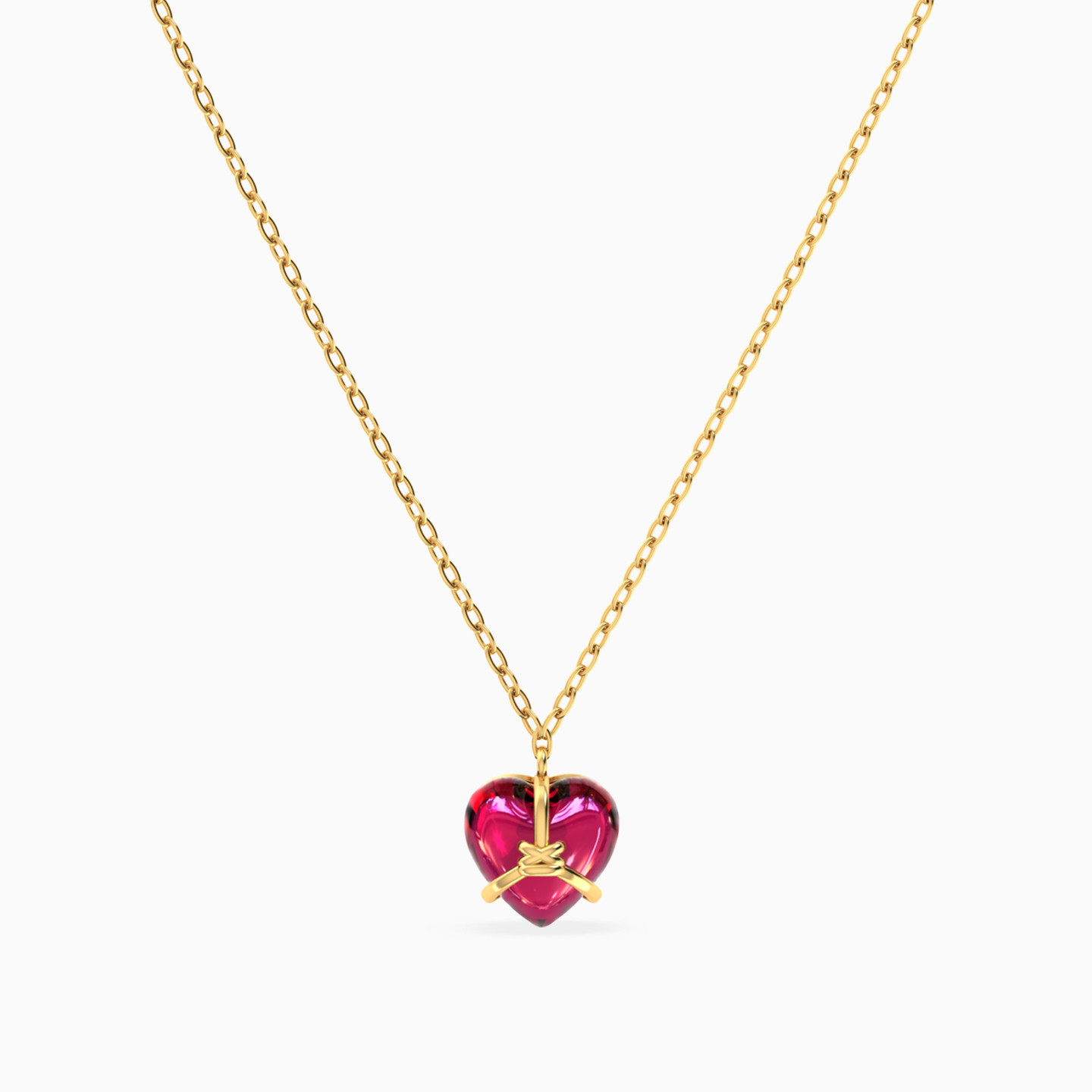 Golden Detail & Heart Red Stone Necklace in 18K Gold Golden Detail & Heart Red Stone Necklace in 18K Gold